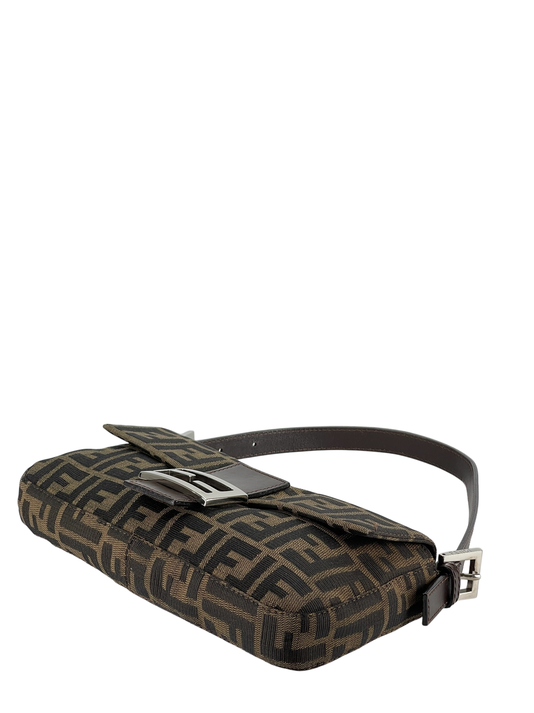 FENDI - Brown Zucca Baguette Handbag Silver Hardware