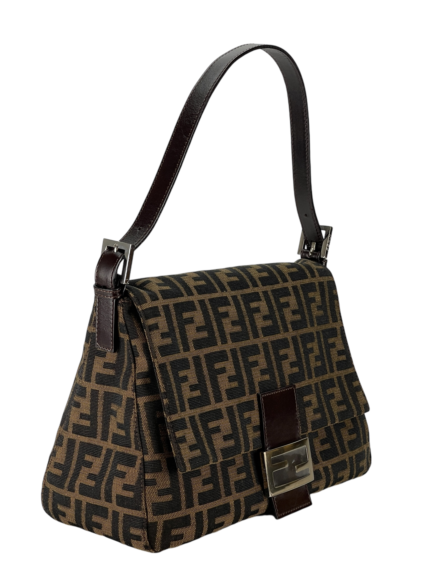FENDI - Brown Zucca Mamma Baguette Handbag Silver Hardware