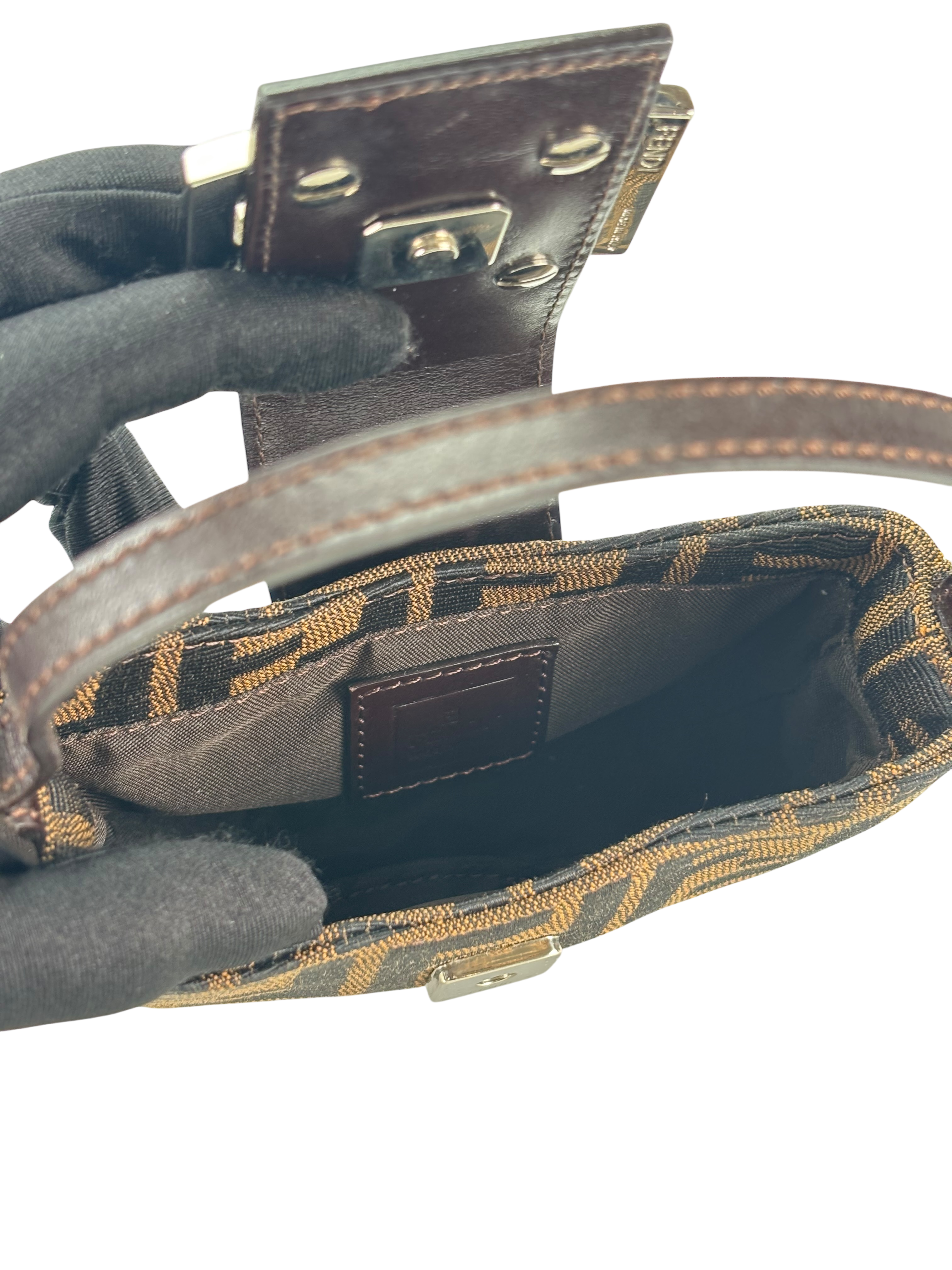 FENDI - Zucca Canvas Mini Croissant Handbag Black Brown