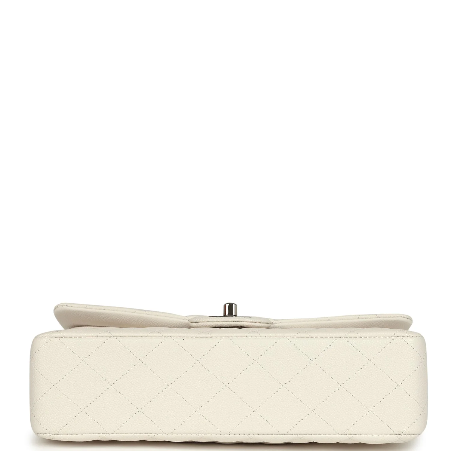 Pre-owned Chanel Medium Classic Double Flap White Shiny Caviar Silver Hardware