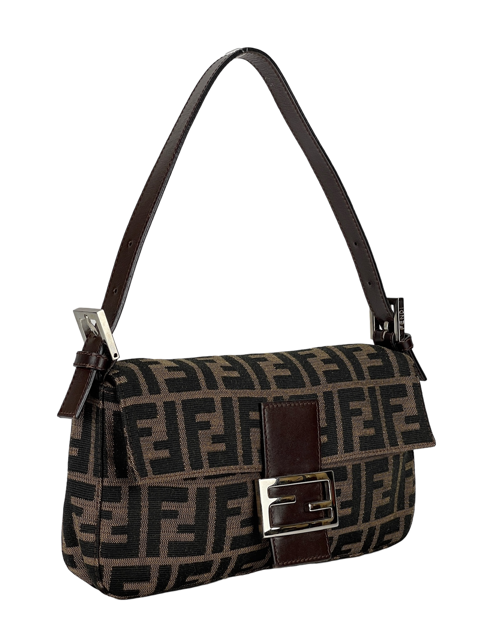 FENDI - Brown Zucca Baguette Handbag Silver Hardware