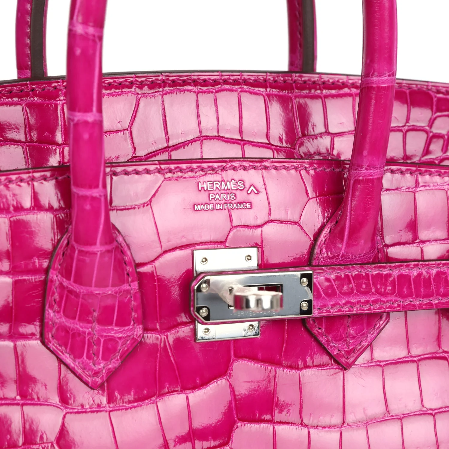 Hermes Birkin 25 Rose Scheherazade Shiny Porosus Crocodile Palladium Hardware