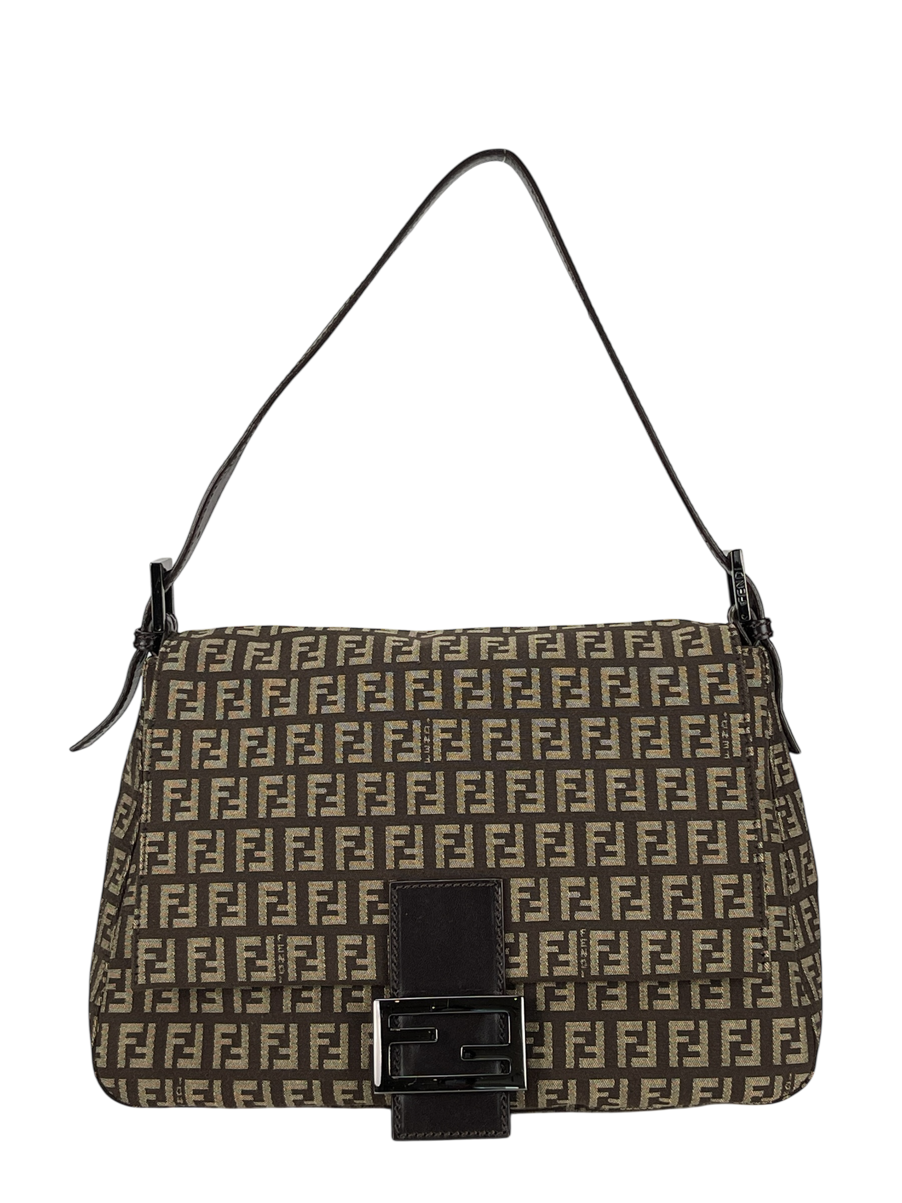 FENDI - Brown Canvas Zucca Mamma Baguette Handbag Silver Hardware