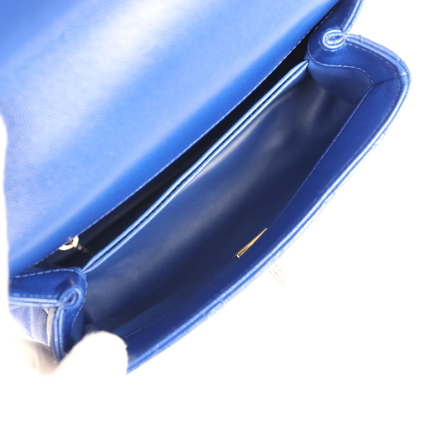 Chanel Small Coco Top Handle Flap Bag Dark Blue Shiny Caviar Light Gold Hardware