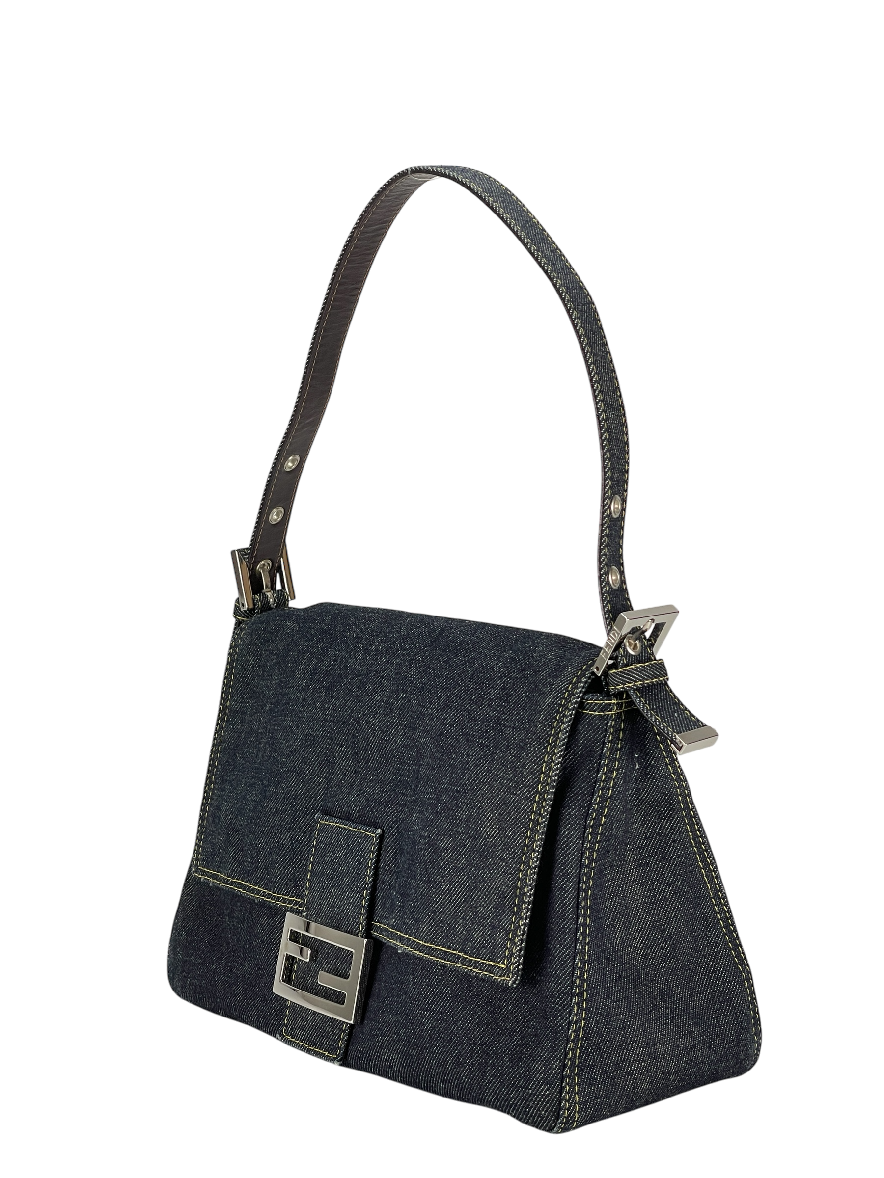 FENDI - Denim Zucca Mamma Baguette Handbag Silver Hardware