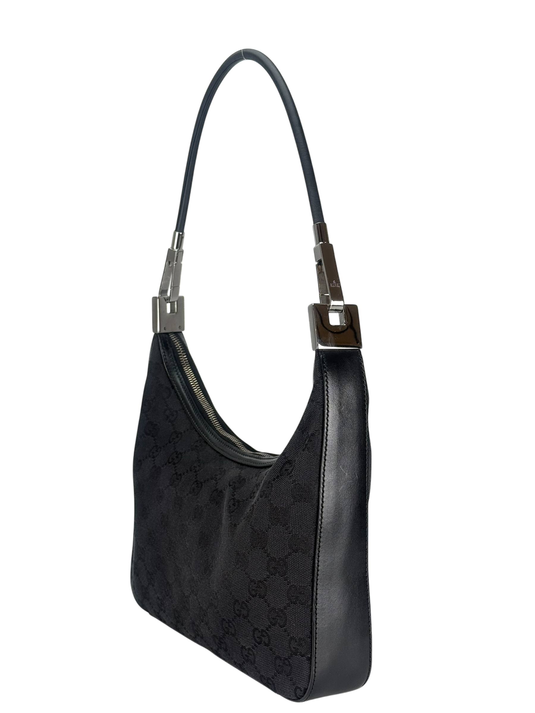 GUCCI - GG Black Canvas Shoulder Hobo Cloth Bag