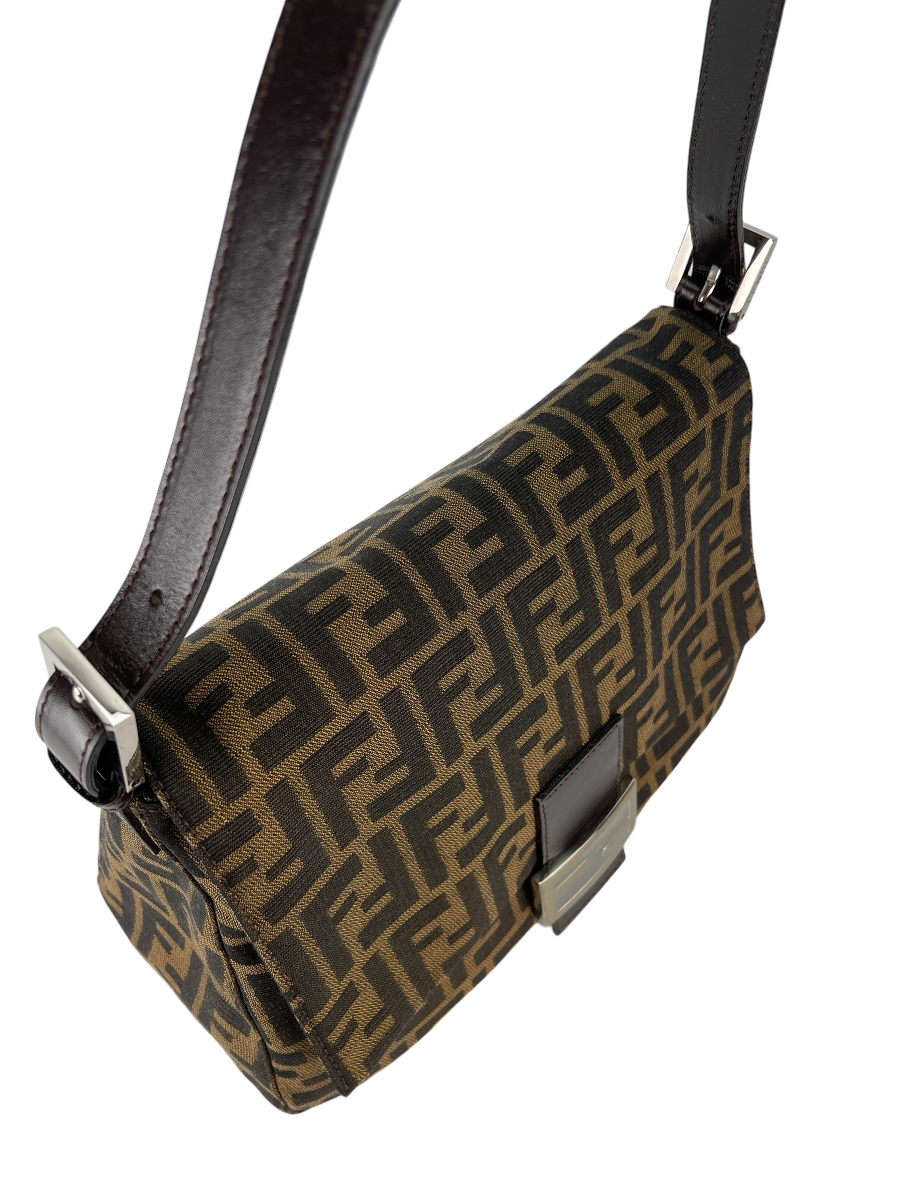FENDI - Brown Zucca Mamma Baguette Handbag Silver Hardware