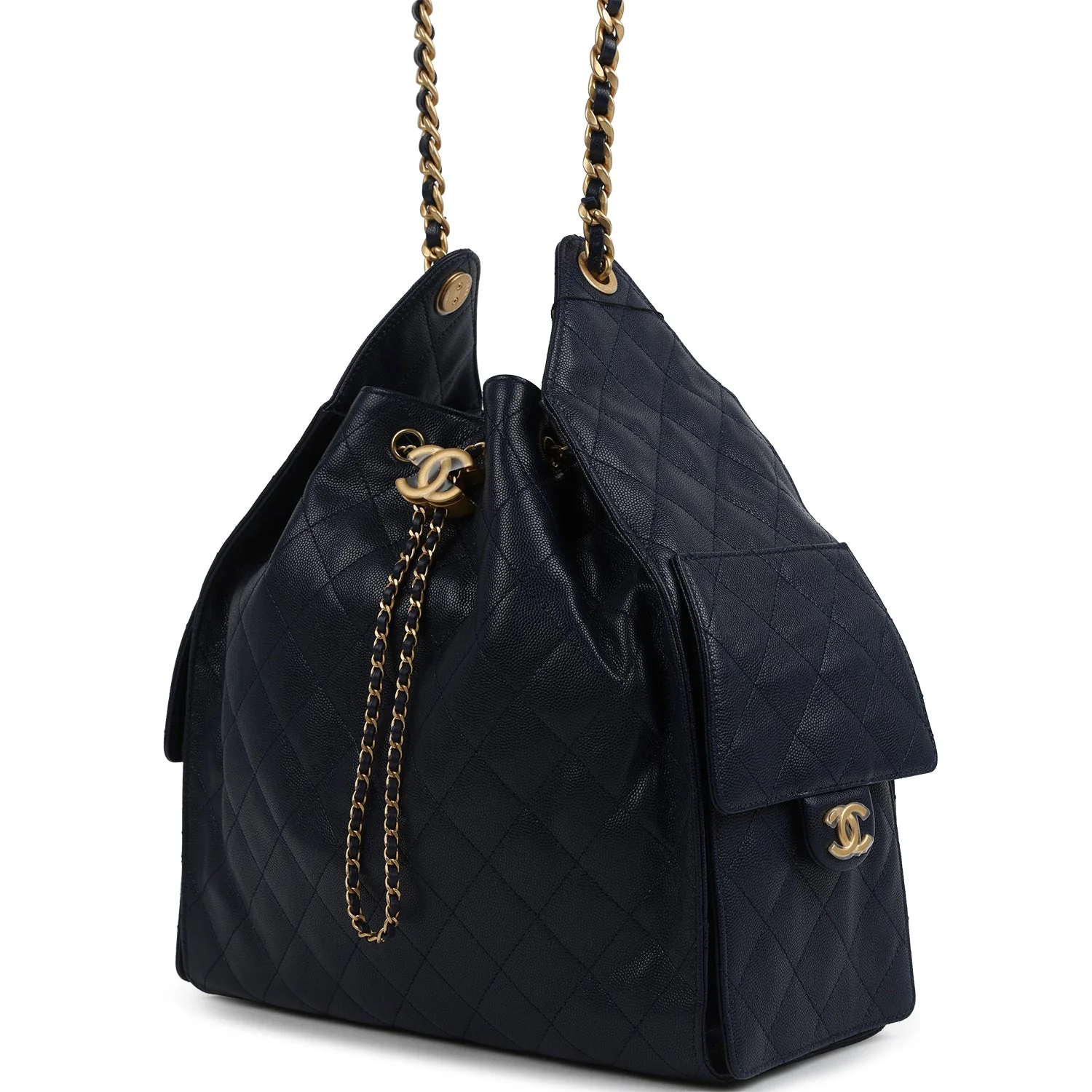 Chanel Medium 25 Hobo Bag Dark Navy Caviar Antique Gold Hardware