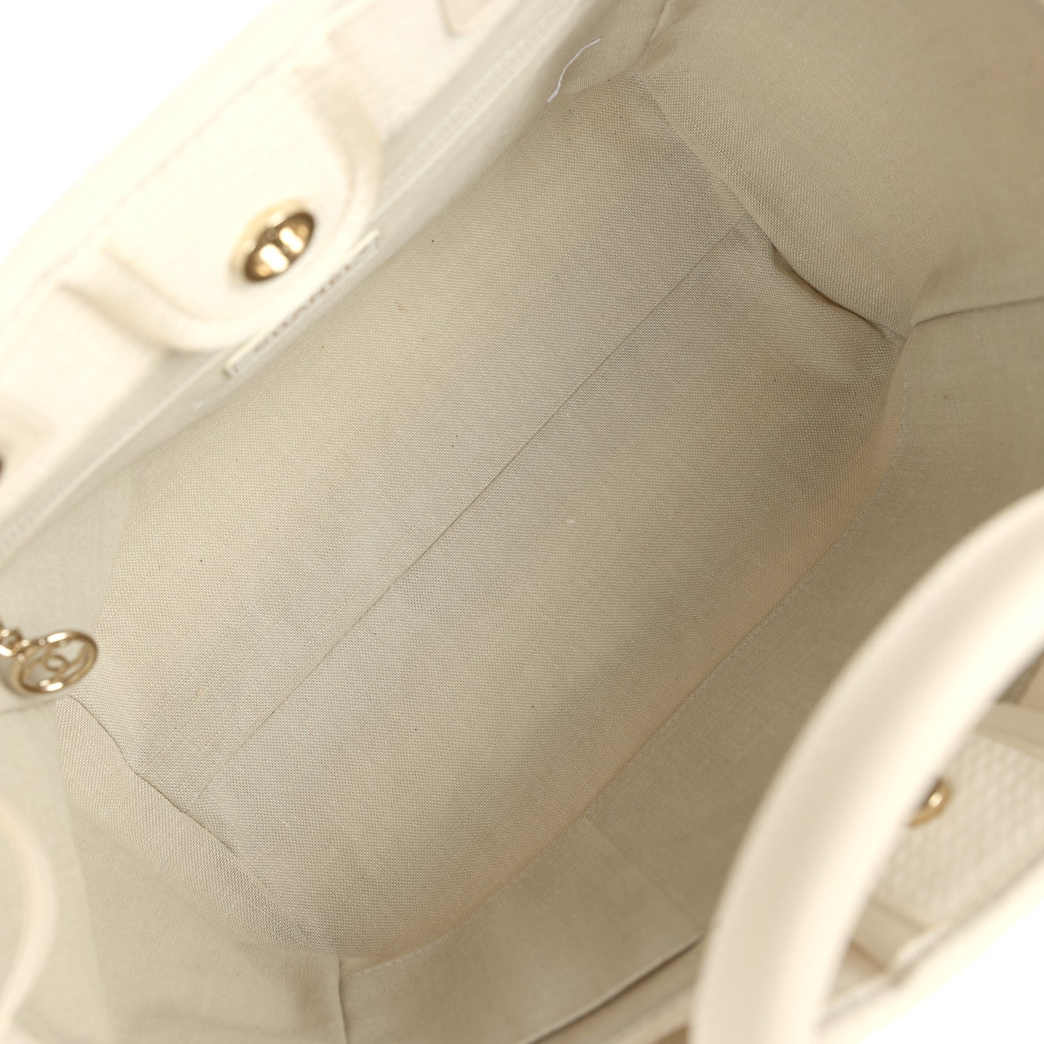 Chanel Small Deauville Shopping Tote Ivory Canvas Light Gold Hardware