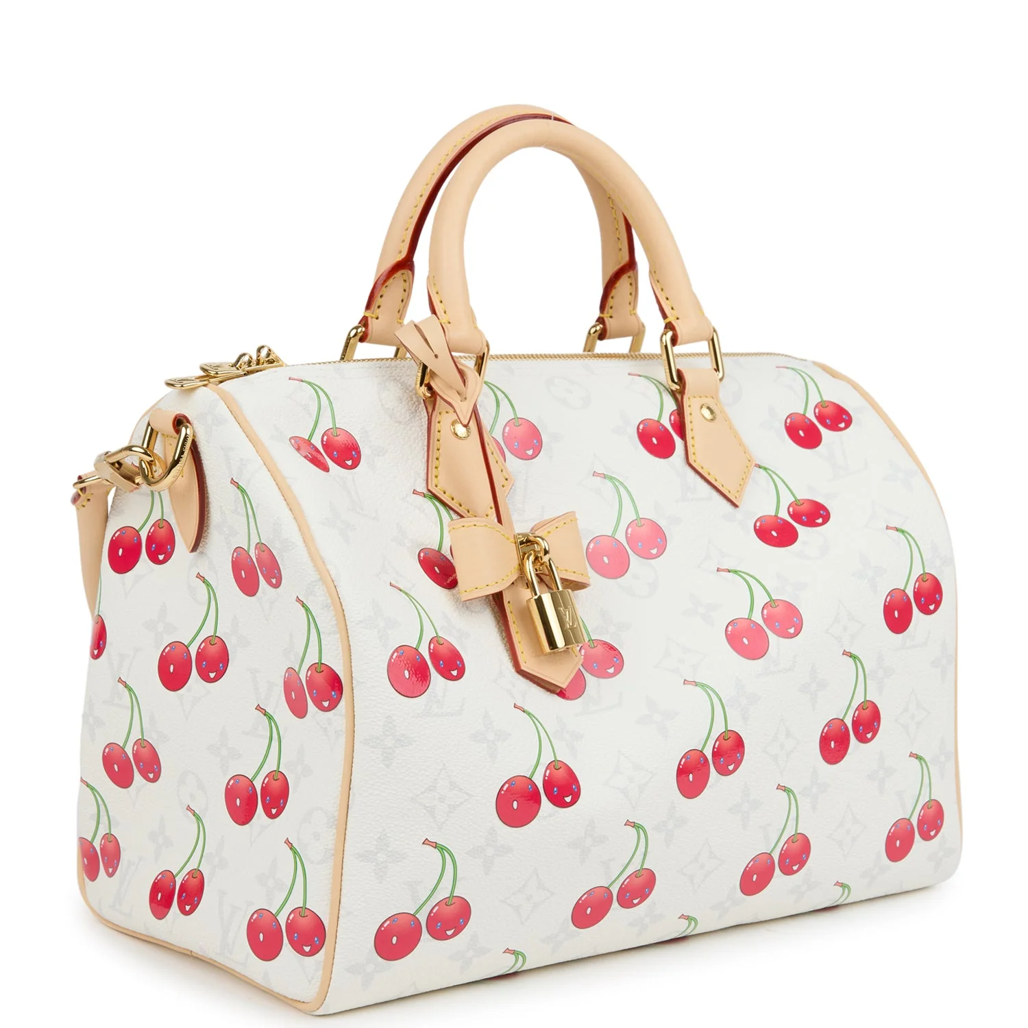Louis Vuitton X Takashi Murakami Soft Speedy Bandouliere 30 Cherry White Monogram Gold Hardware