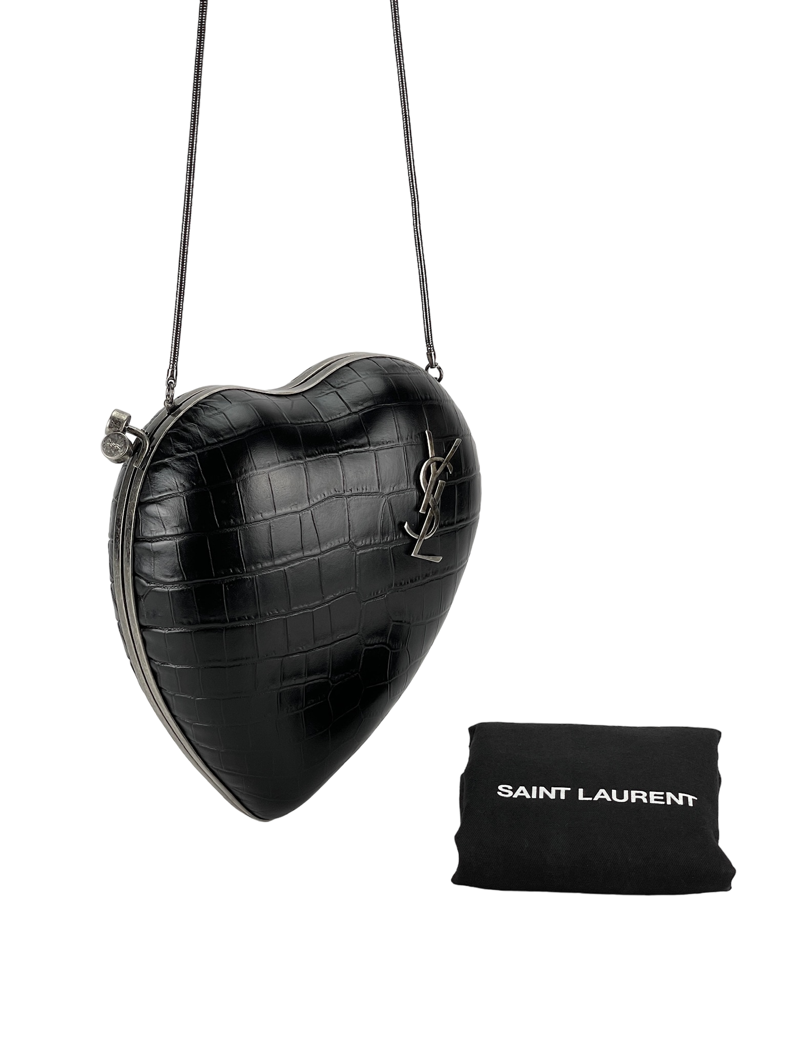 SAINT LAURENT - Crocodile Embossed Clutch Love Box Bag