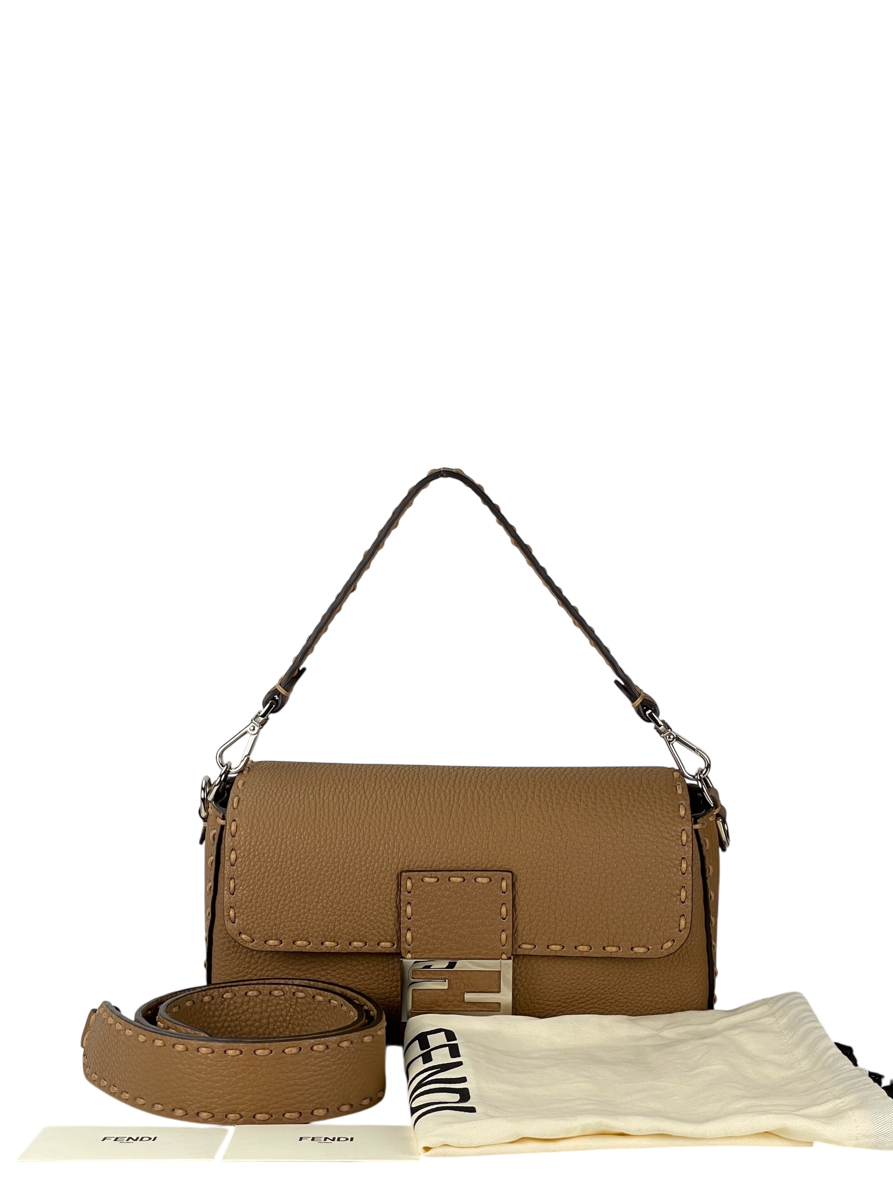 FENDI - Beige Calfskin 2way Selleria Baguette Handbag