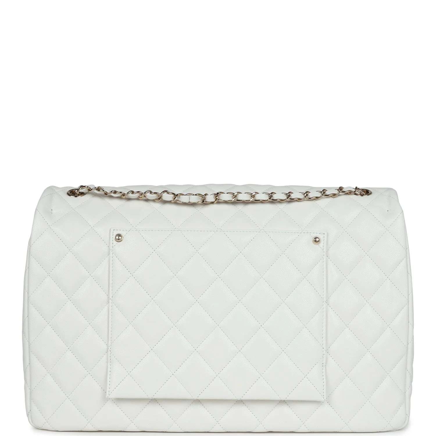 Chanel XXL Classic Single Flap Bag White Shiny Caviar Light Gold Hardware