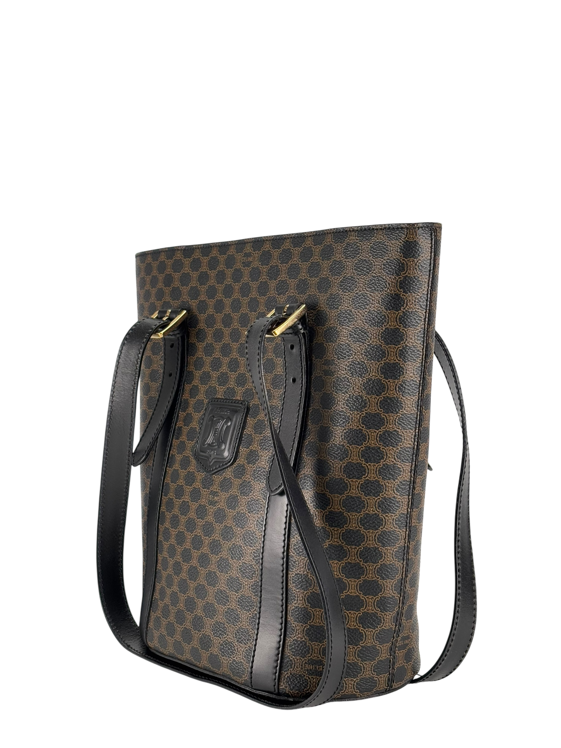 CELINE - Black Brown Macadam Bucket Bag