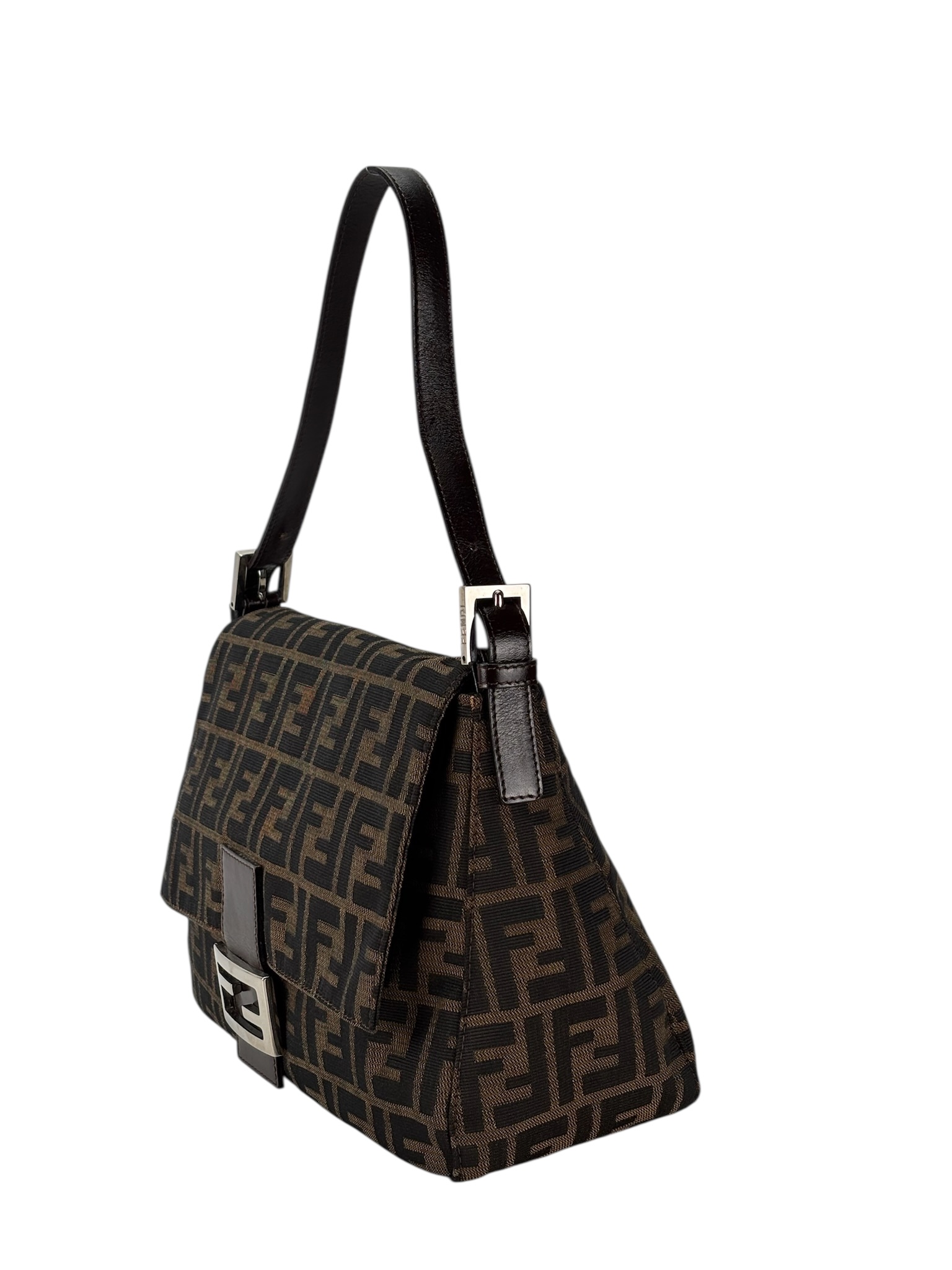 FENDI - Canvas Brown Zucca Mamma Baguette Handbag Silver Hardware