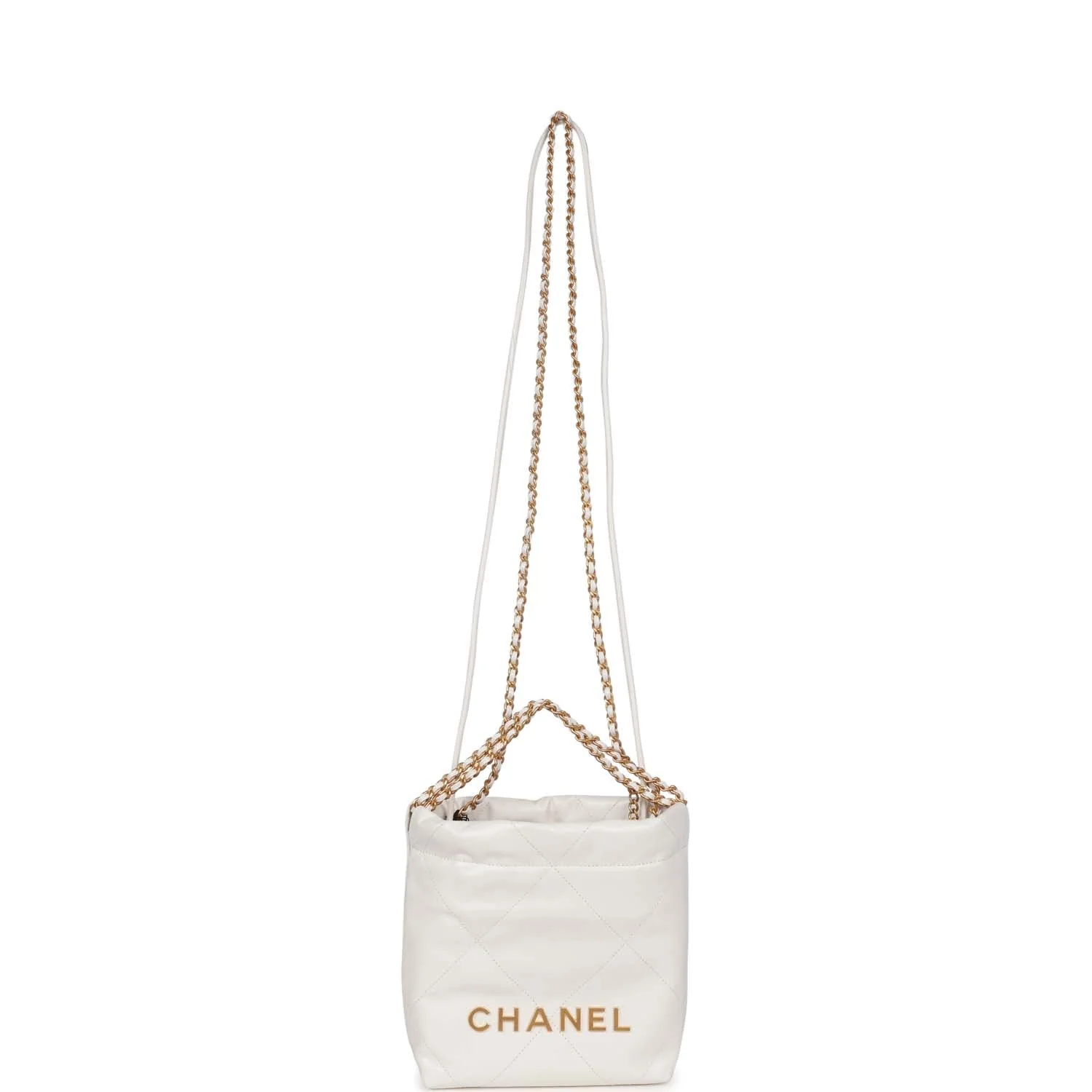 Chanel Mini 22 Bag White Calfskin Antique Gold Hardware