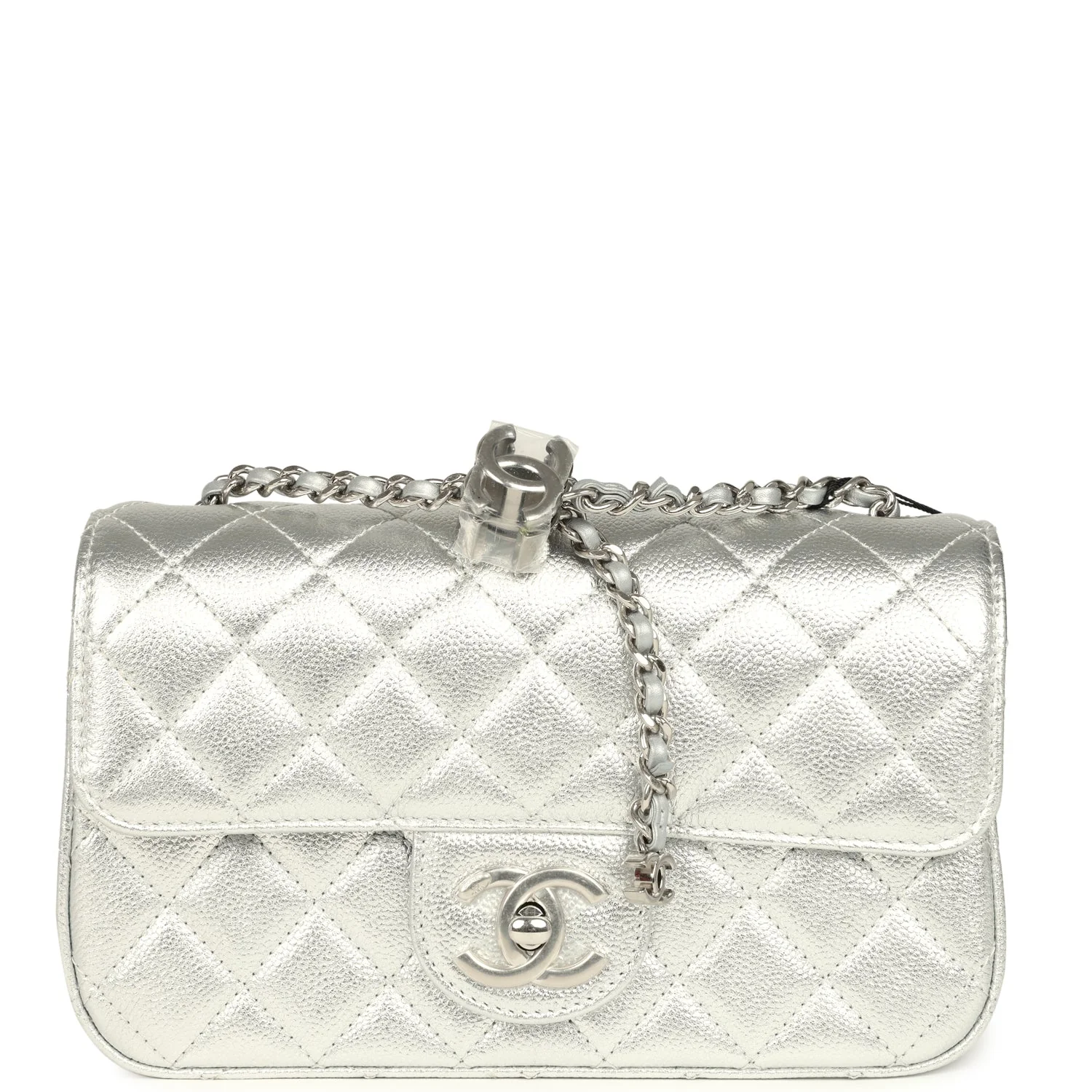 Chanel Mini CC Crush Flap Bag Silver Metallic Caviar Silver Hardware