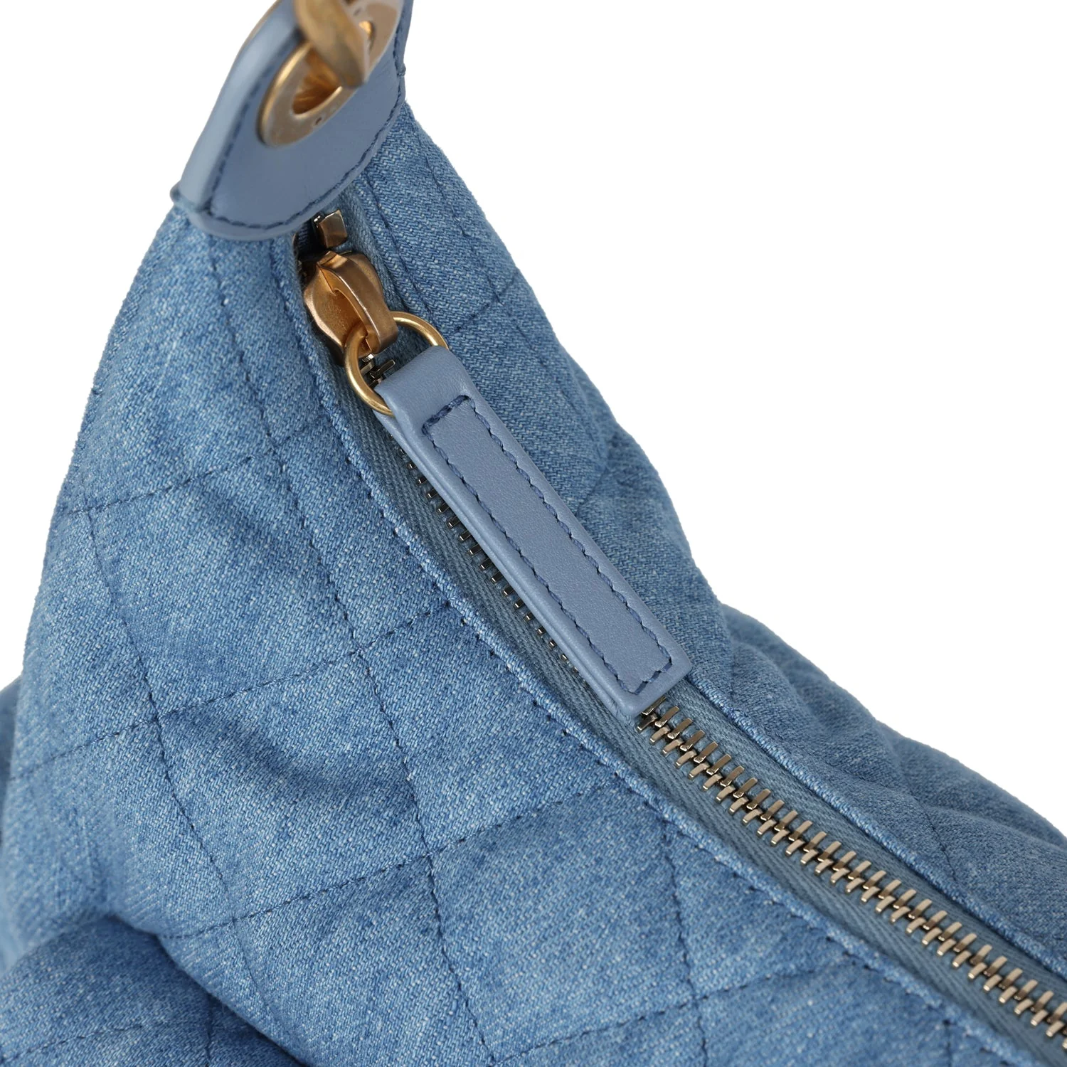 Chanel Large Cargo Hobo Bag Light Blue Washed Denim Brushed Gold Hardware