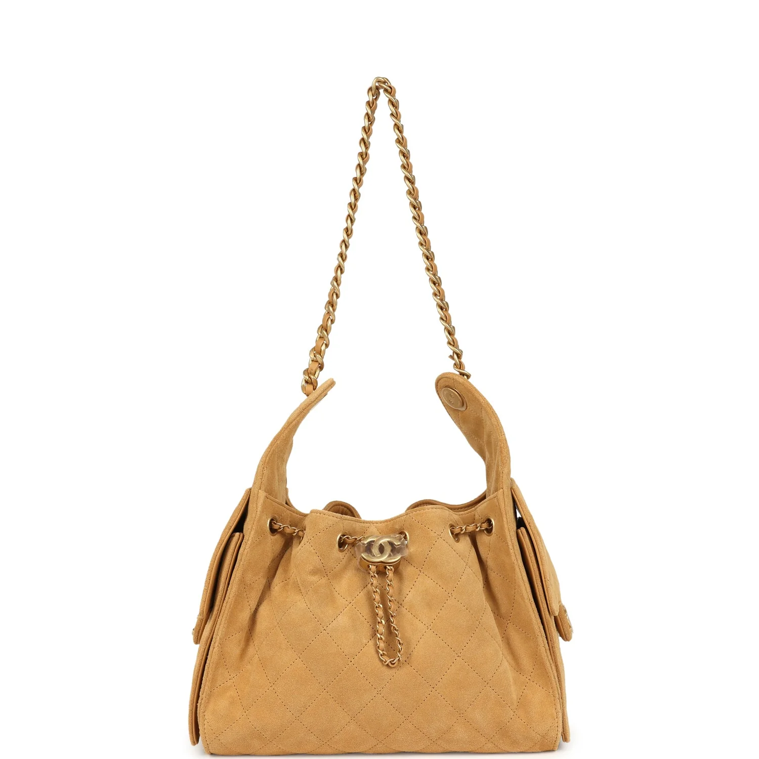 Chanel Small 25 Hobo Bag Tan Suede Antique Gold Hardware