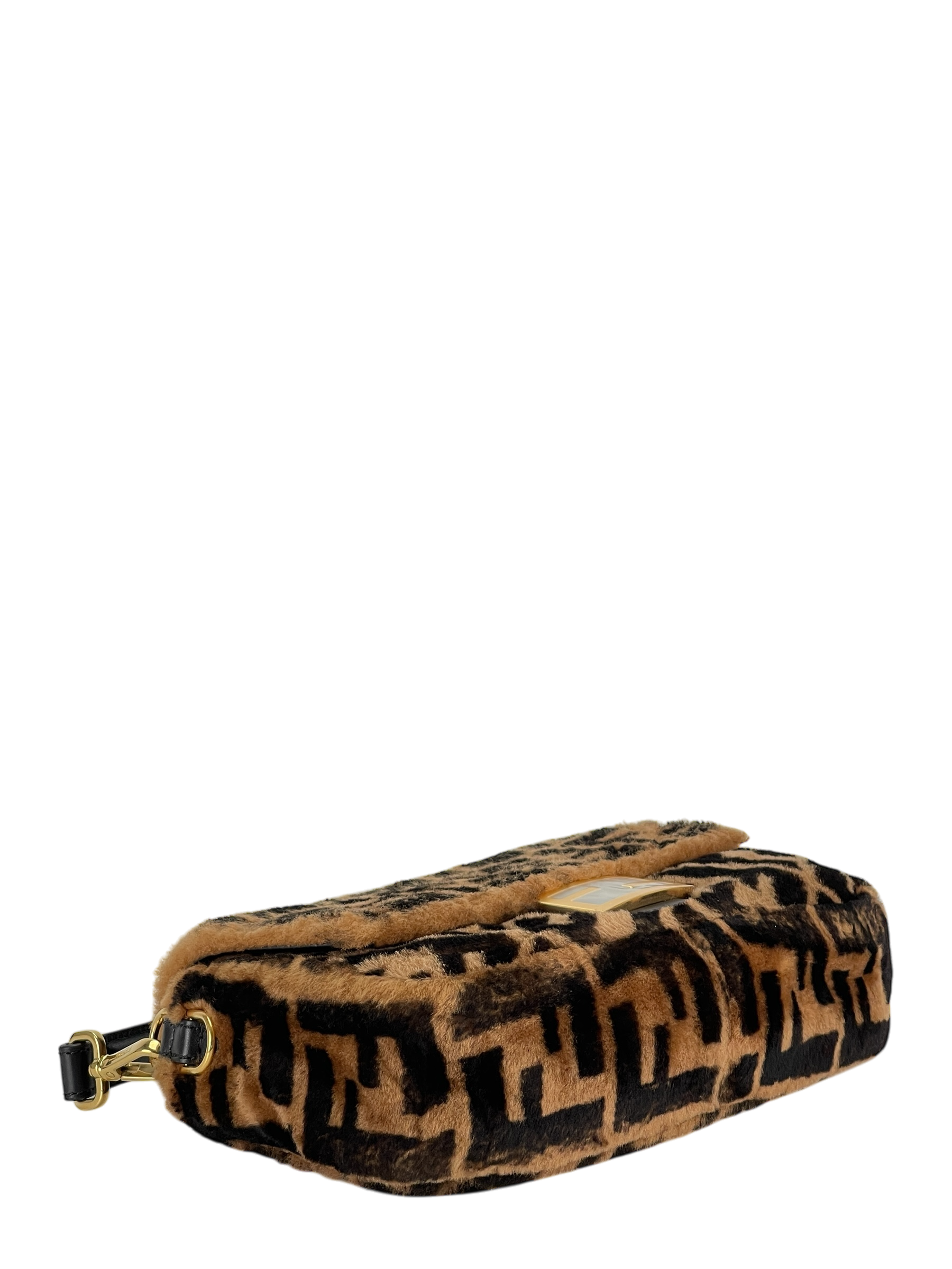 FENDI - Baguette Shoulder Bag Brown Zucca Shearling and Leather