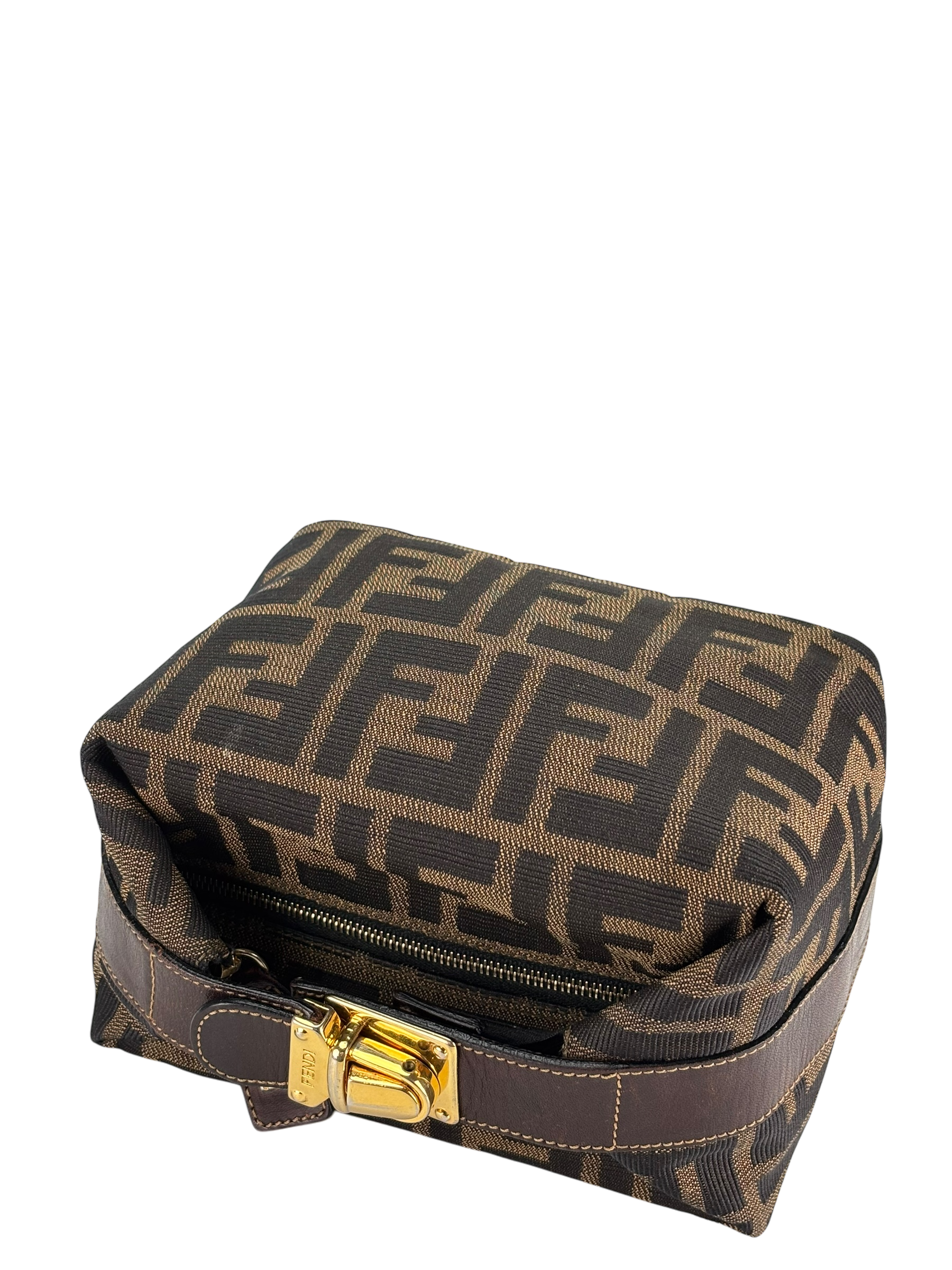 FENDI - Brown Canvas Zucca Vanity Cosmetic Pouch Auth Handbag