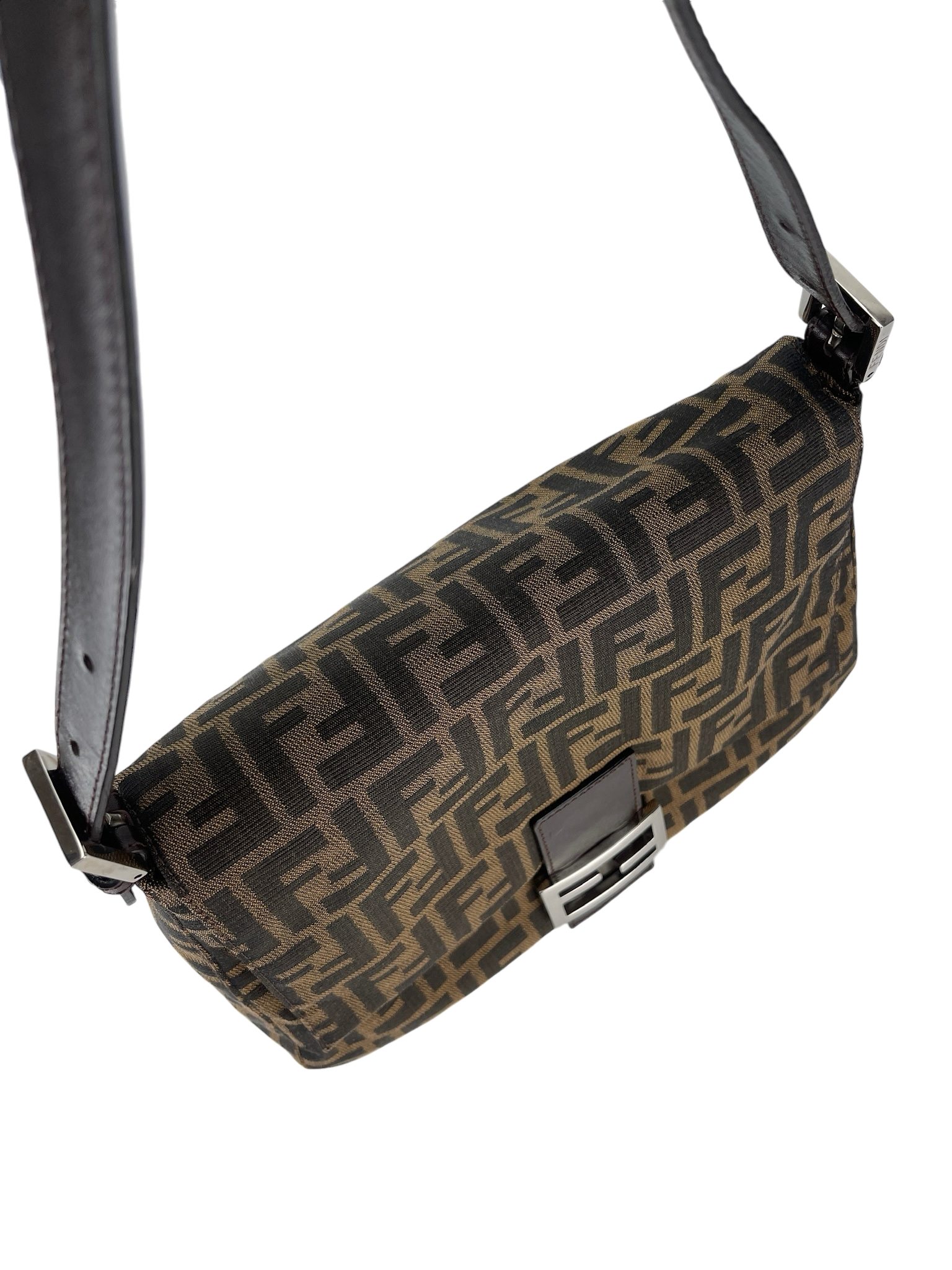FENDI - Brown Zucca Mamma Baguette Handbag Silver Hardware