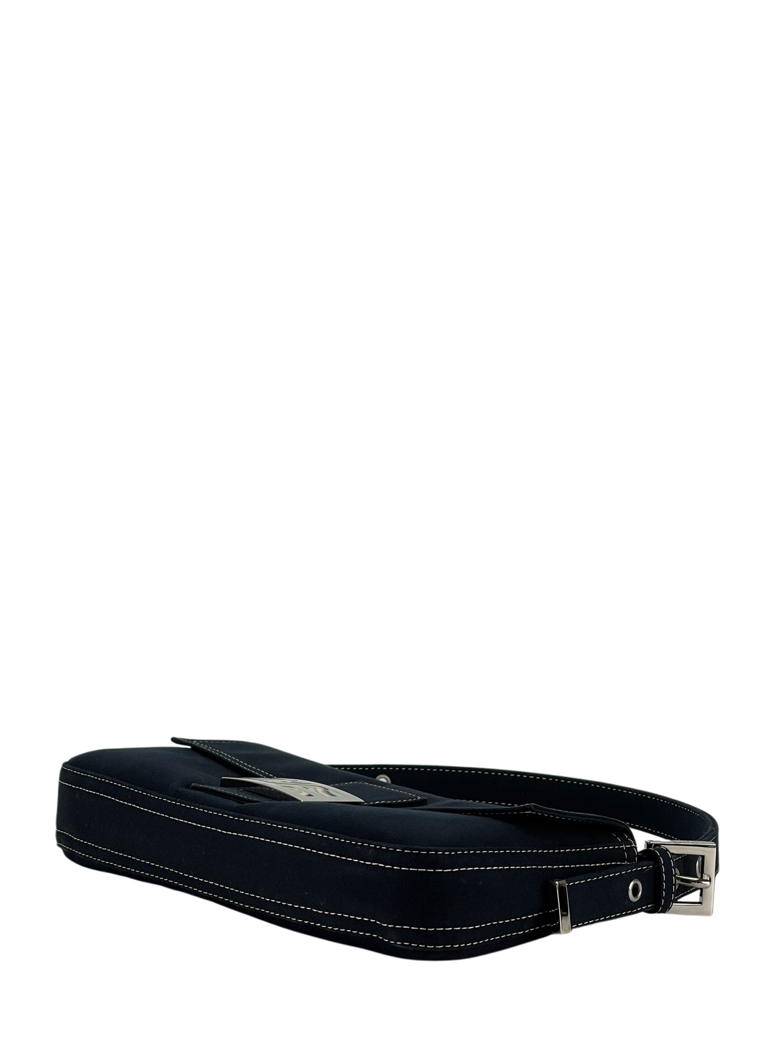 FENDI - Navy Canvas Baguette Handbag Silver-tone Hardware