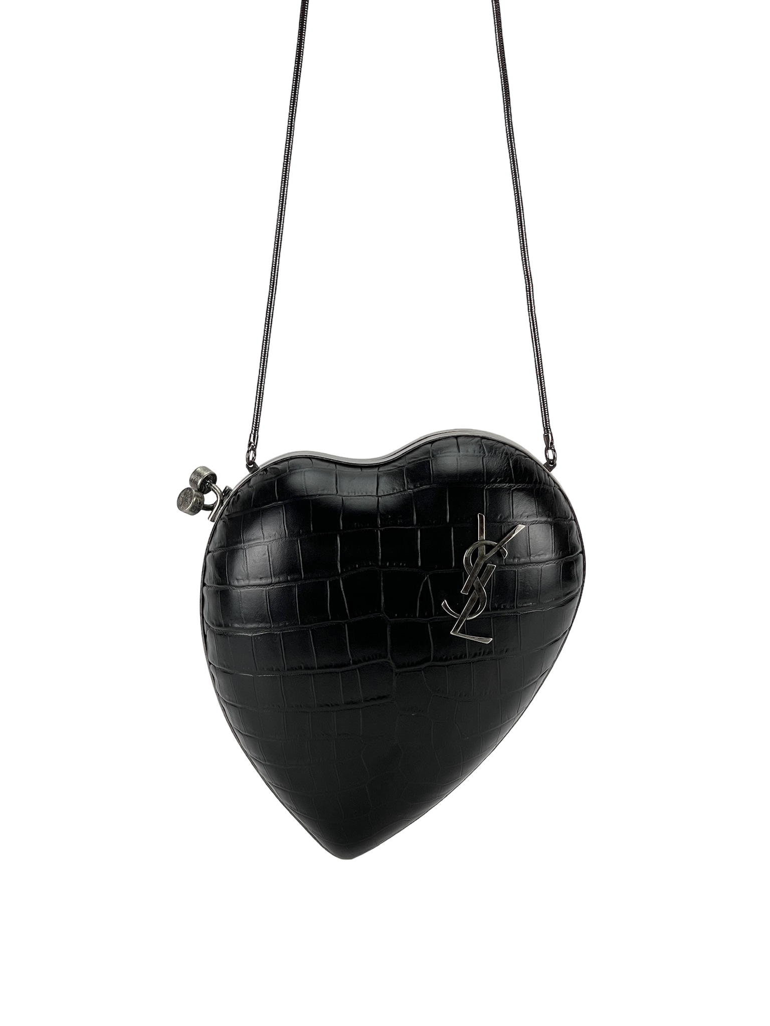 SAINT LAURENT - Crocodile Embossed Clutch Love Box Bag