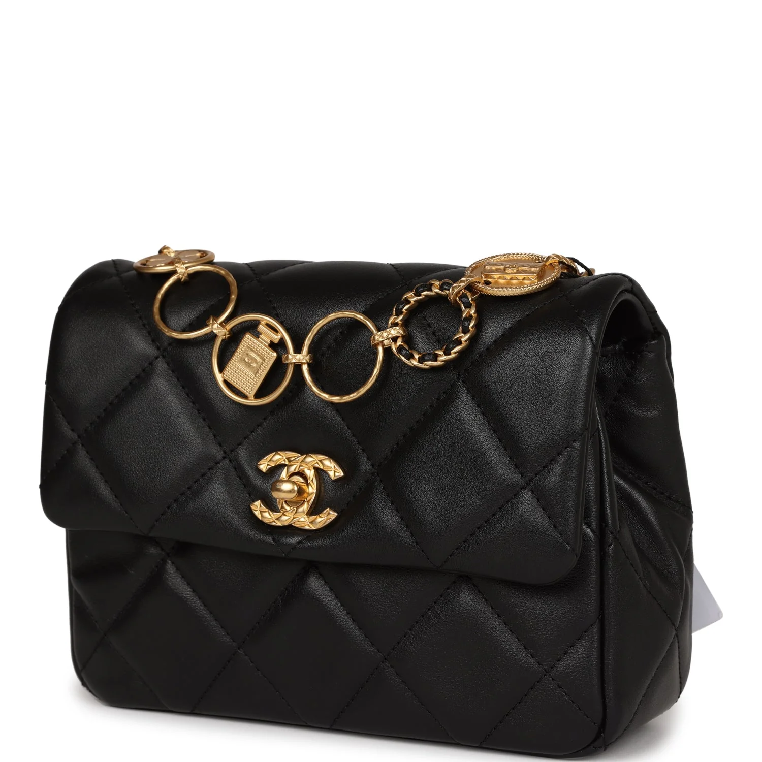 Chanel Mini Charms Flap Bag Black Lambskin Brushed Gold Hardware