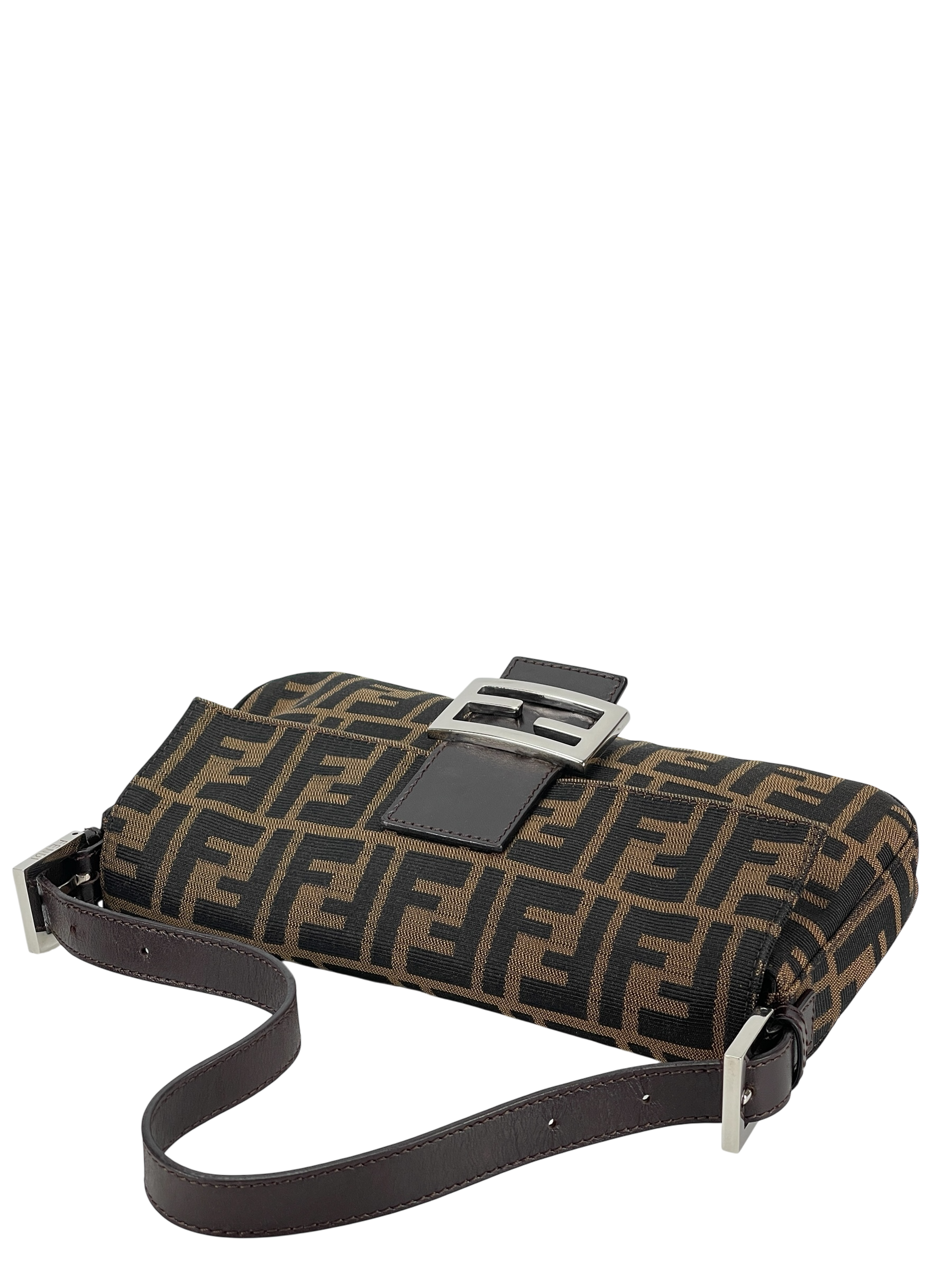FENDI - Brown Zucca Baguette Handbag Silver Hardware