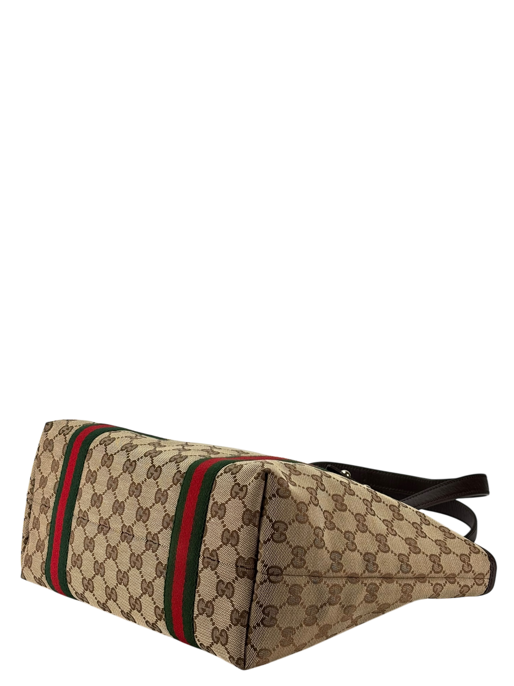 GUCCI - Sherry Line Khaki Beige Brown Canvas Tote Bag Shoulder Bag