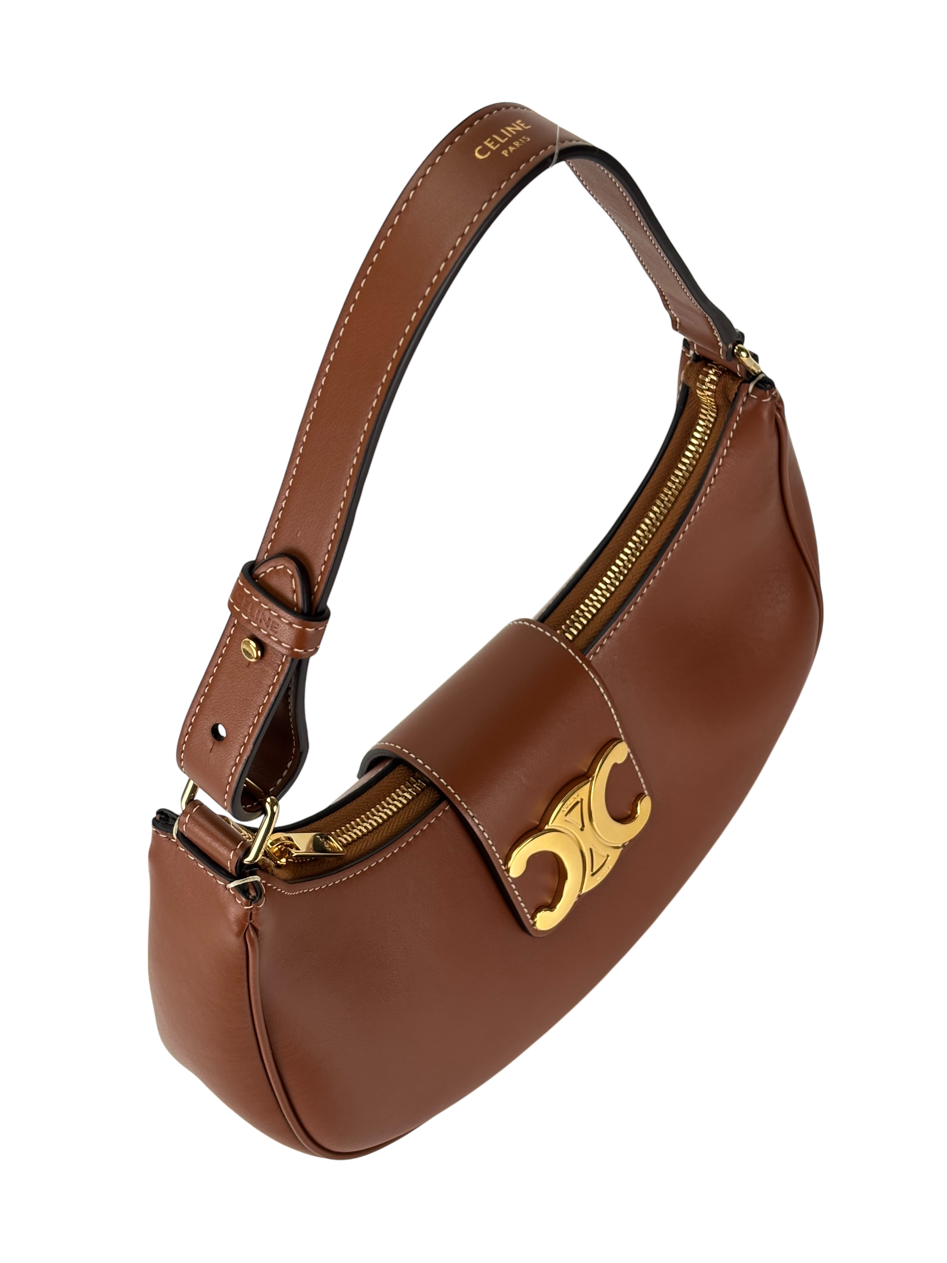 CELINE - Brown Calfskin Smooth Medium Strap Ava Triomphe Shoulder Bag Tan