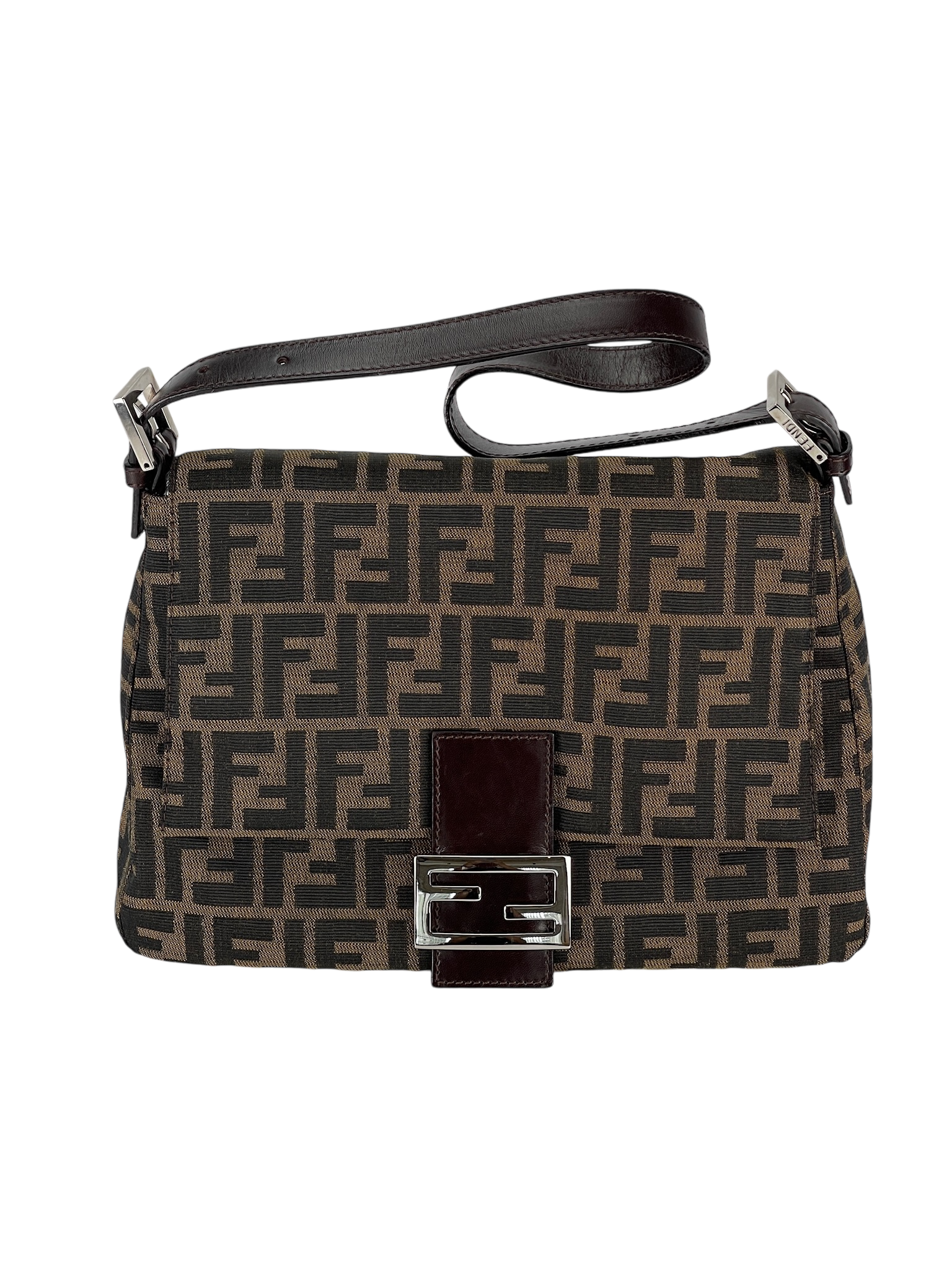 FENDI - Brown Zucca Mamma Baguette Handbag Silver Hardware