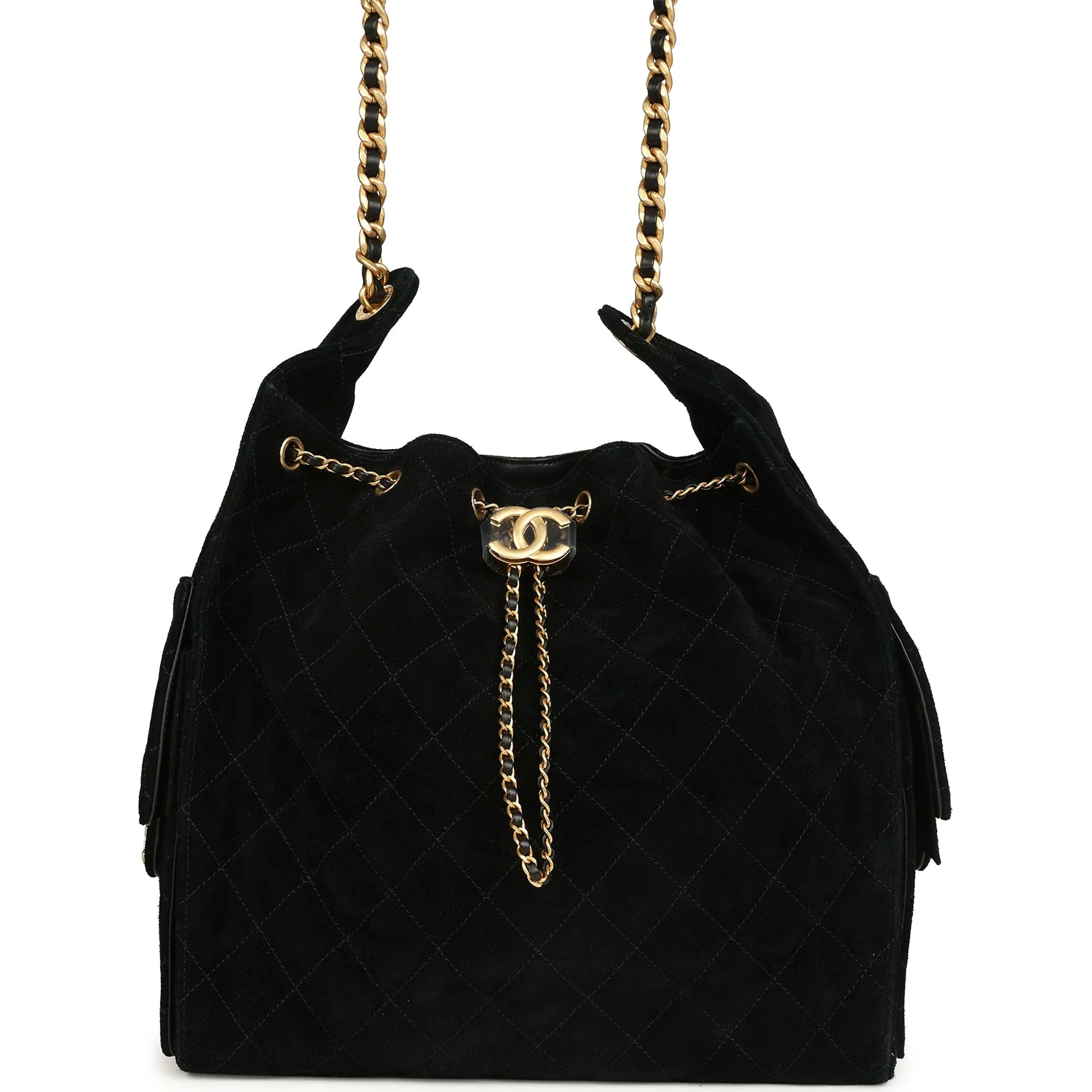Chanel Medium 25 Hobo Bag Black Suede Antique Gold Hardware