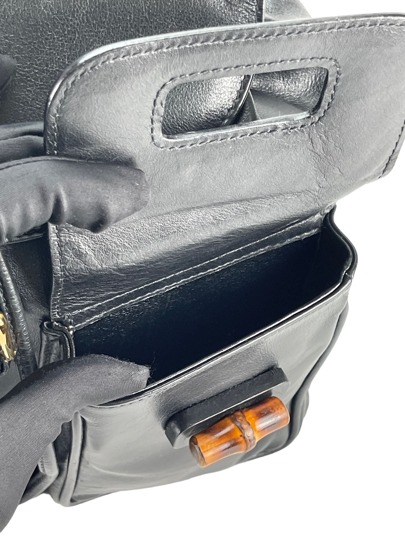 GUCCI - Black Bamboo Leather Backpack