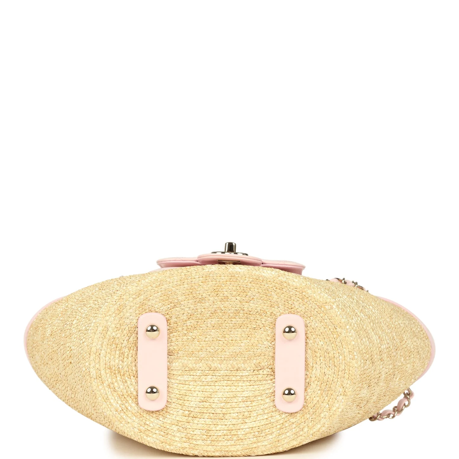Chanel Small Shopping Tote Bag Beige Raffia and Light Pink Lambskin Light Gold Hardware