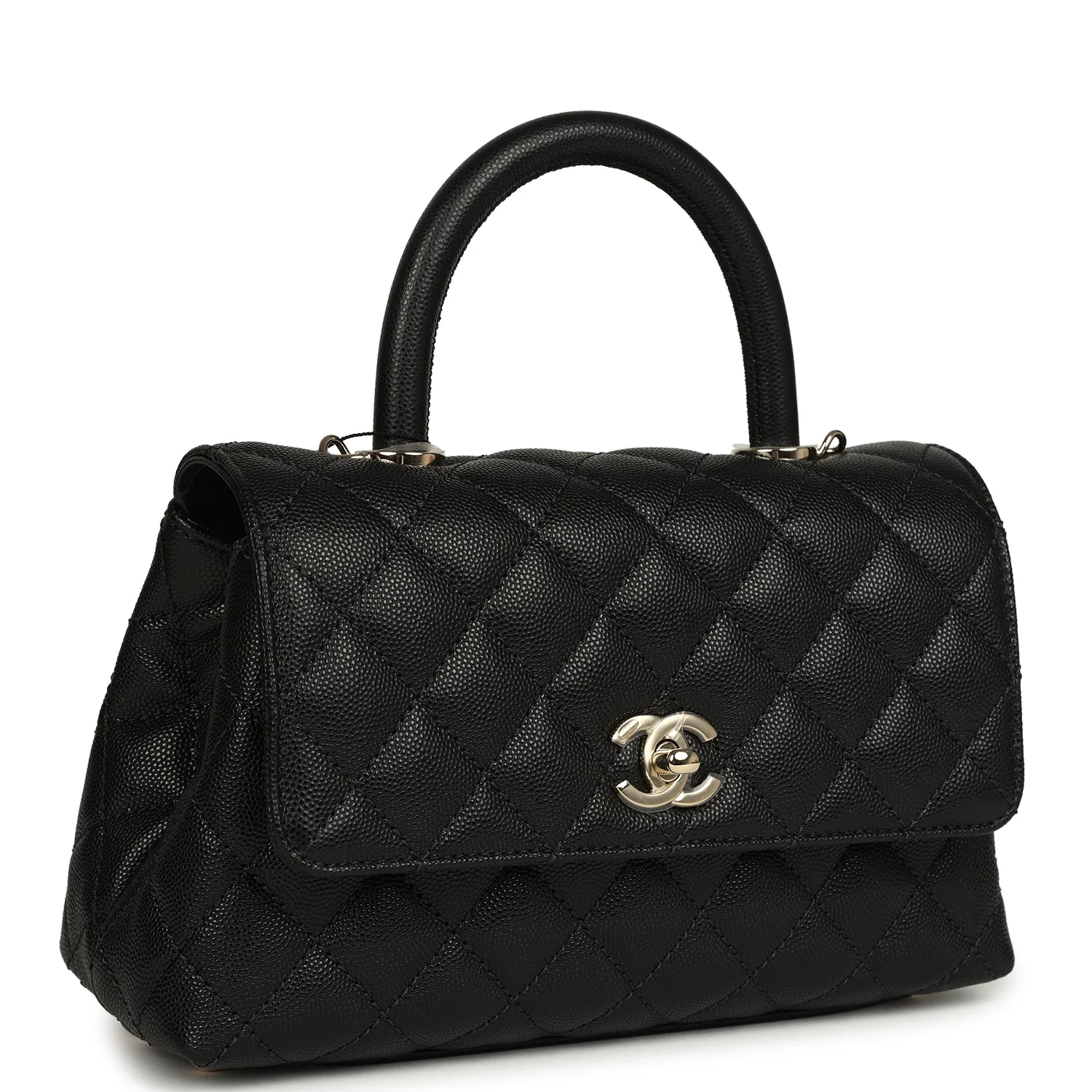 Chanel Small Coco Top Handle Flap Bag Shiny Caviar Light Gold Hardware