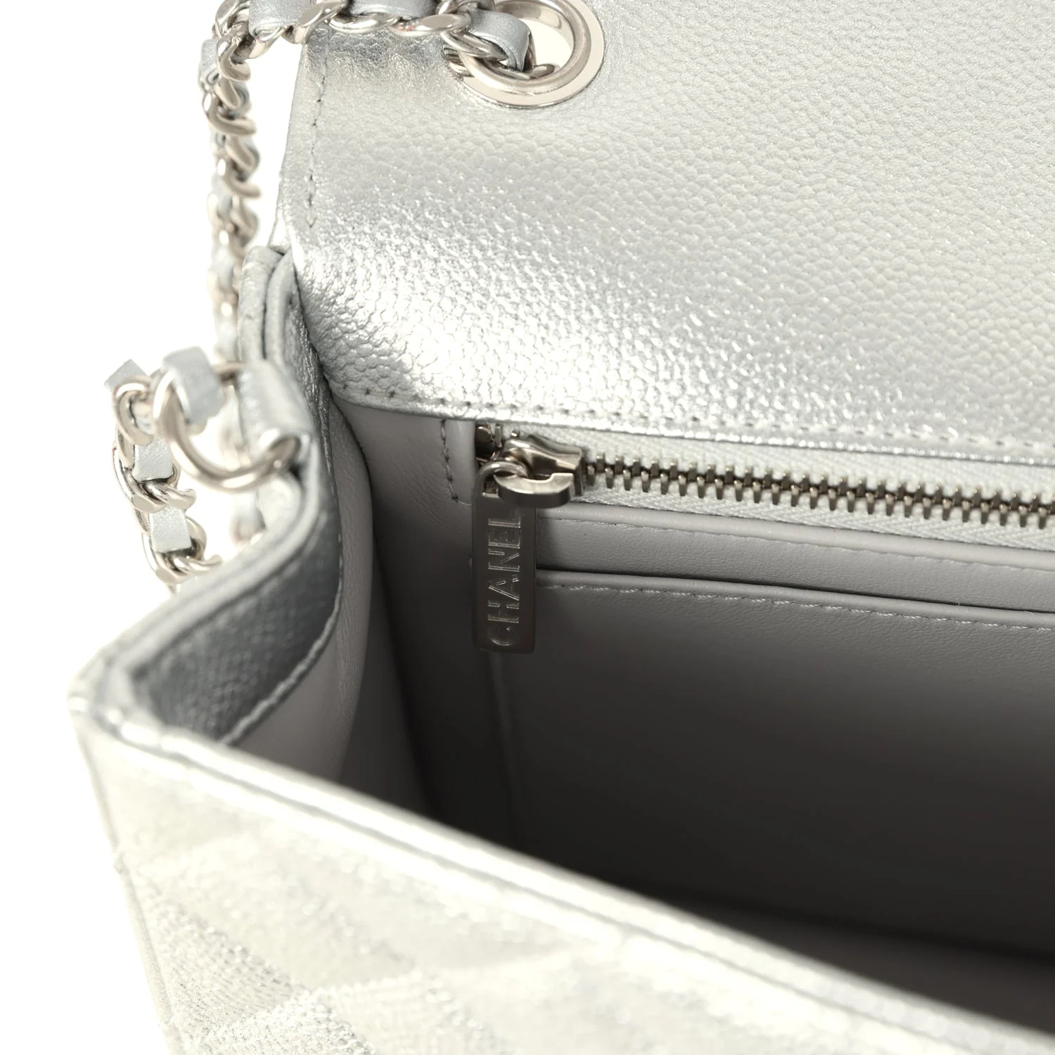 Chanel Small CC Crush Flap Bag Silver Metallic Caviar Silver Hardware