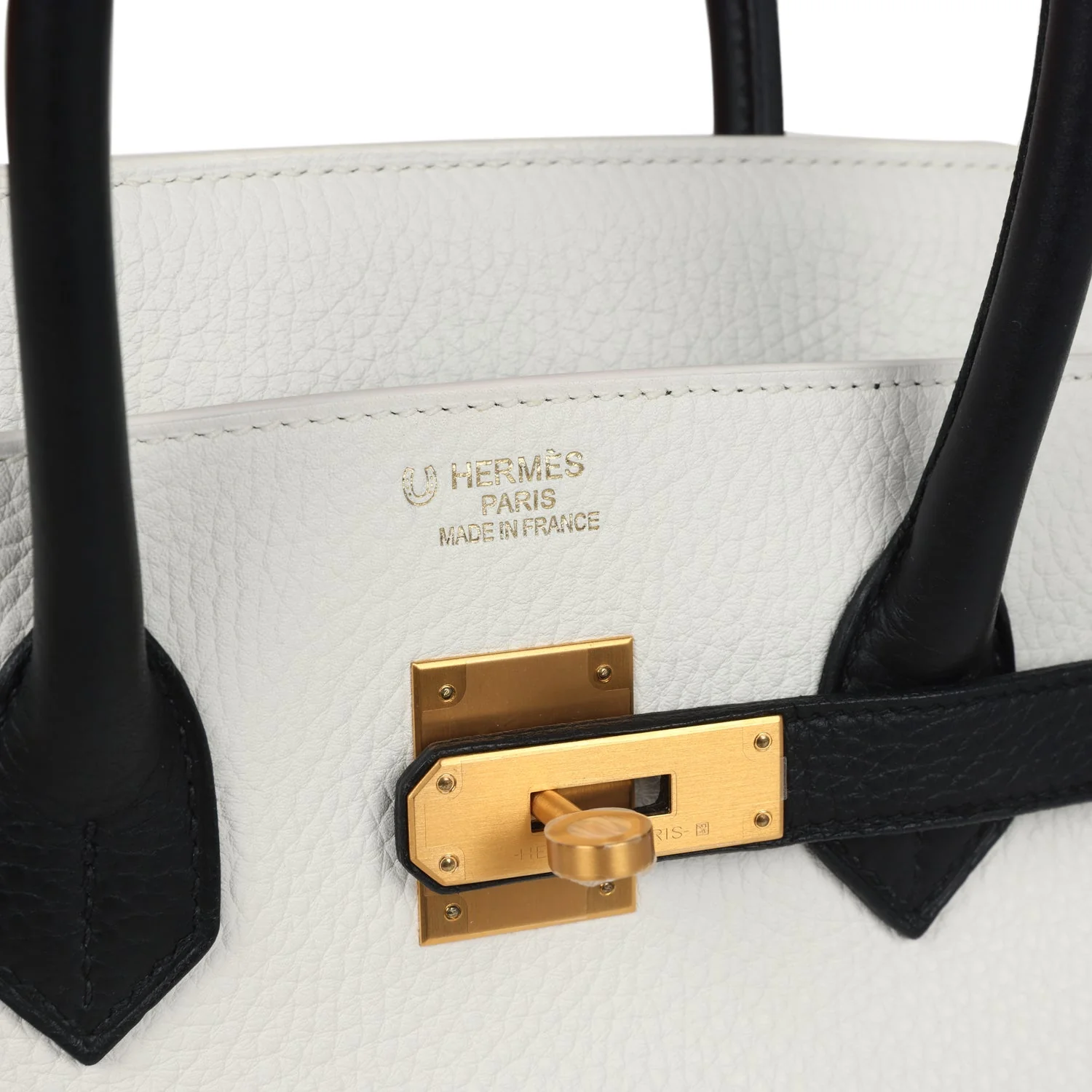 Hermes Special Order (HSS) Birkin 35 White and Black Clemence Brushed Gold Hardware