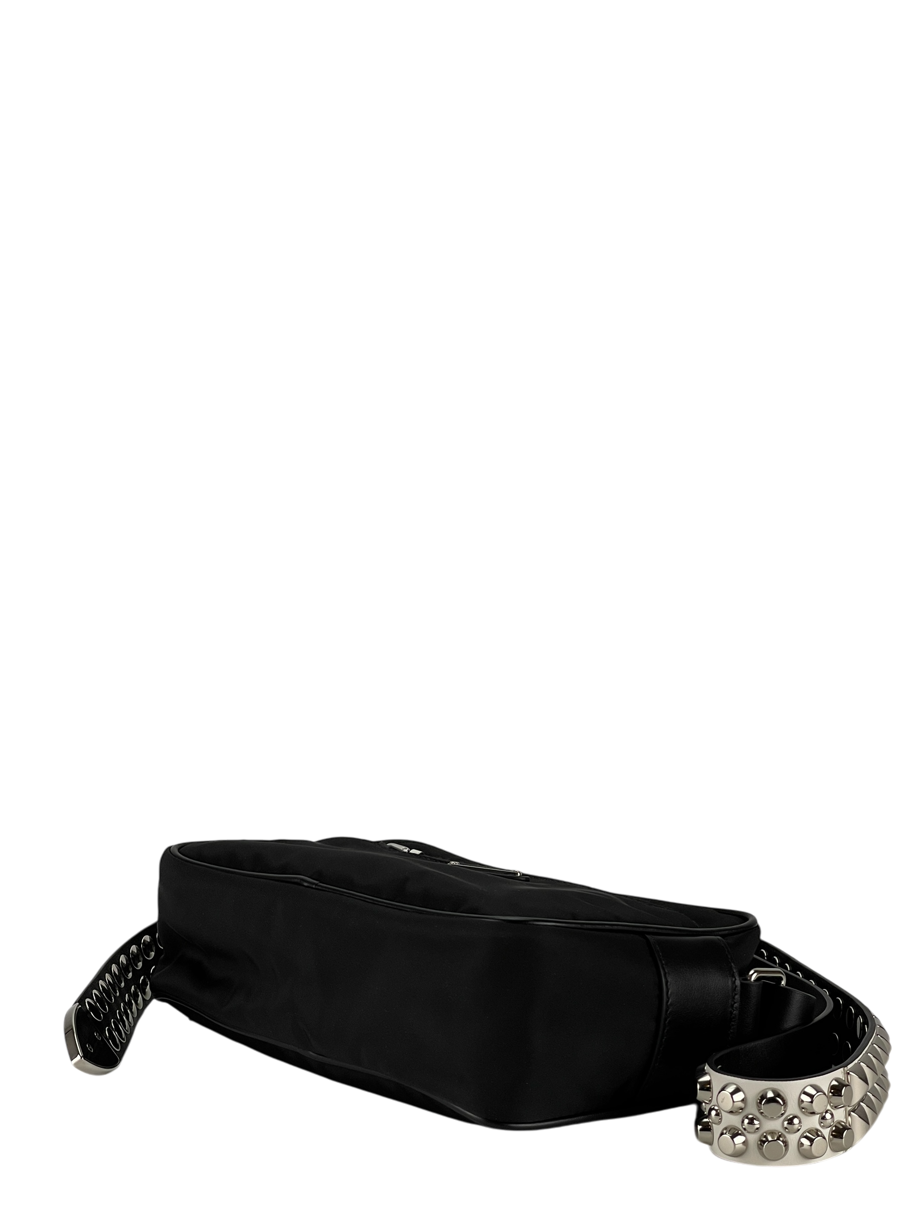 PRADA - New Vela Nylon Cross Body Bag Black Silver