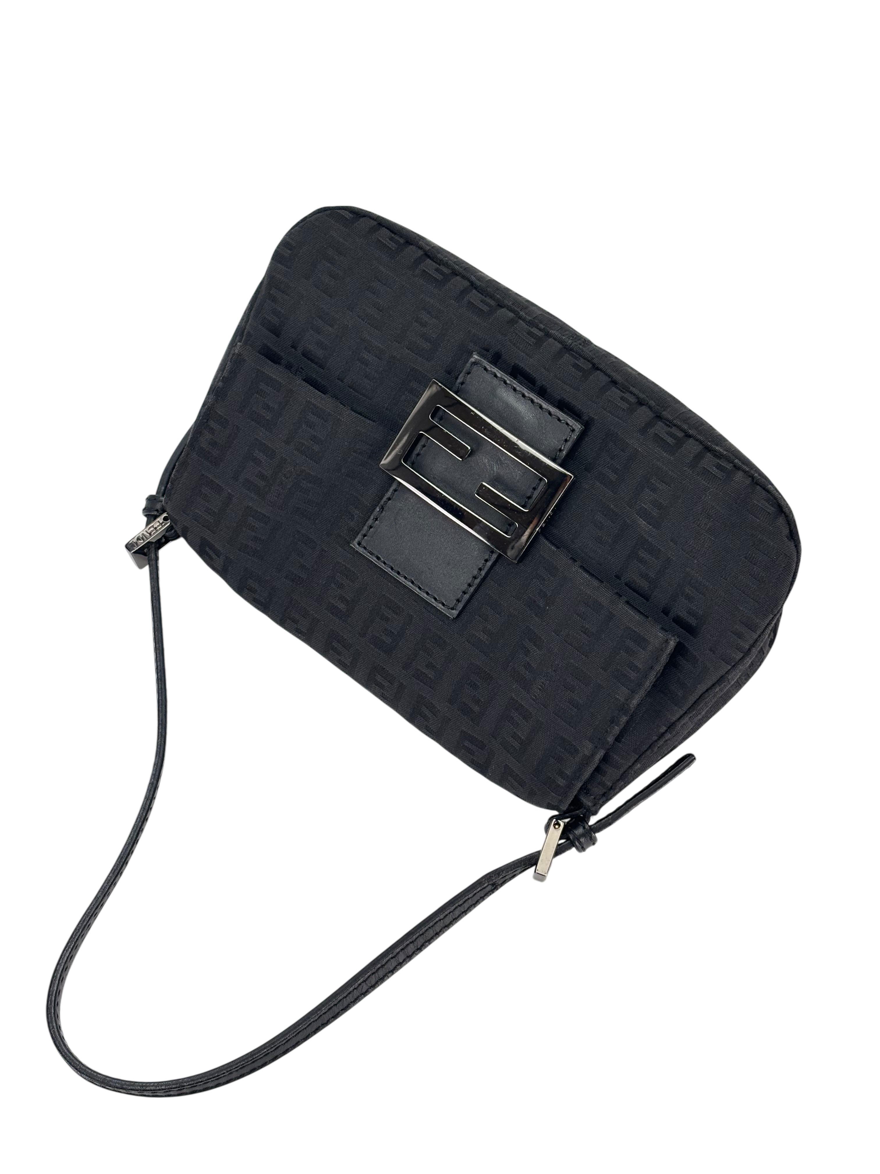 FENDI - Black Canvas Mamma Baguette Handbag Silver Hardware