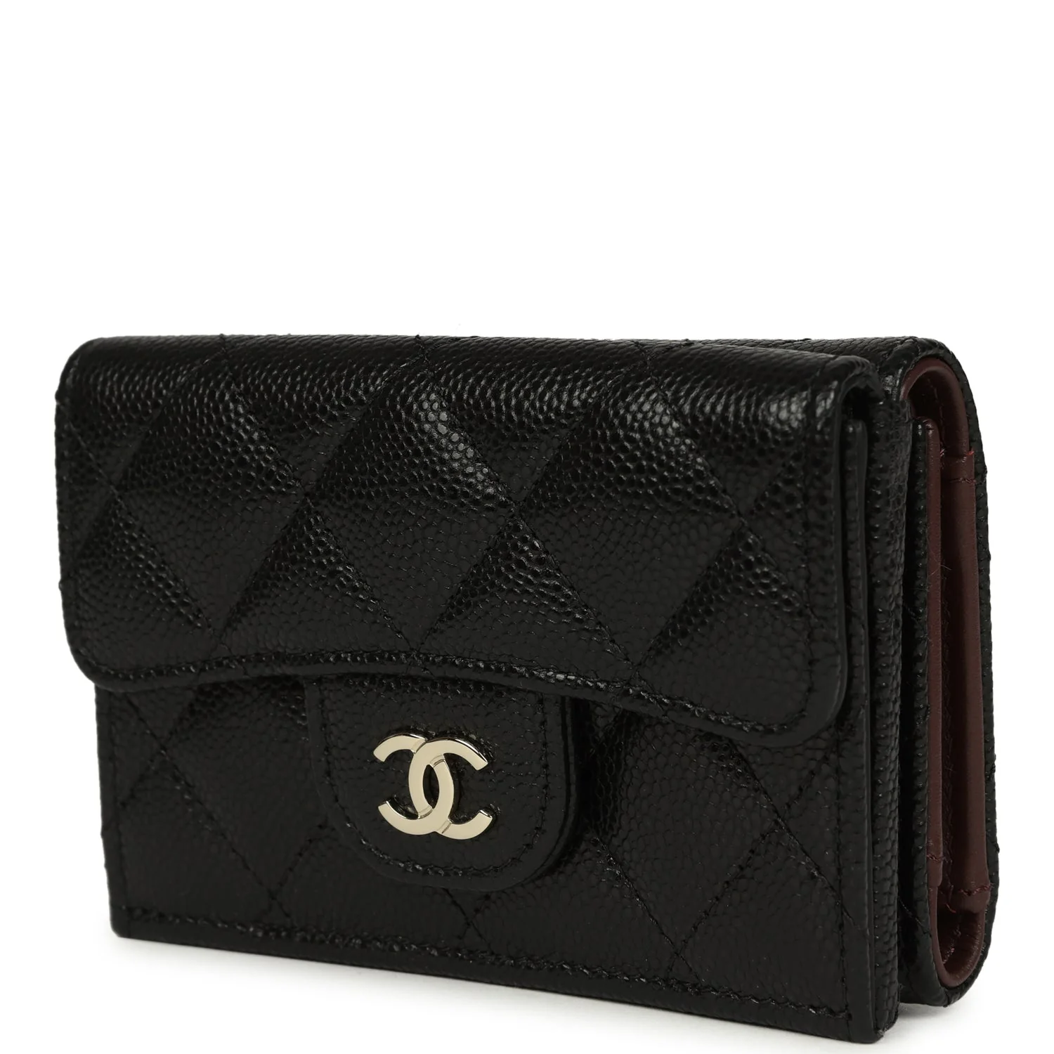 Chanel Small Classic Flap Wallet Black Shiny Caviar Light Gold Hardware