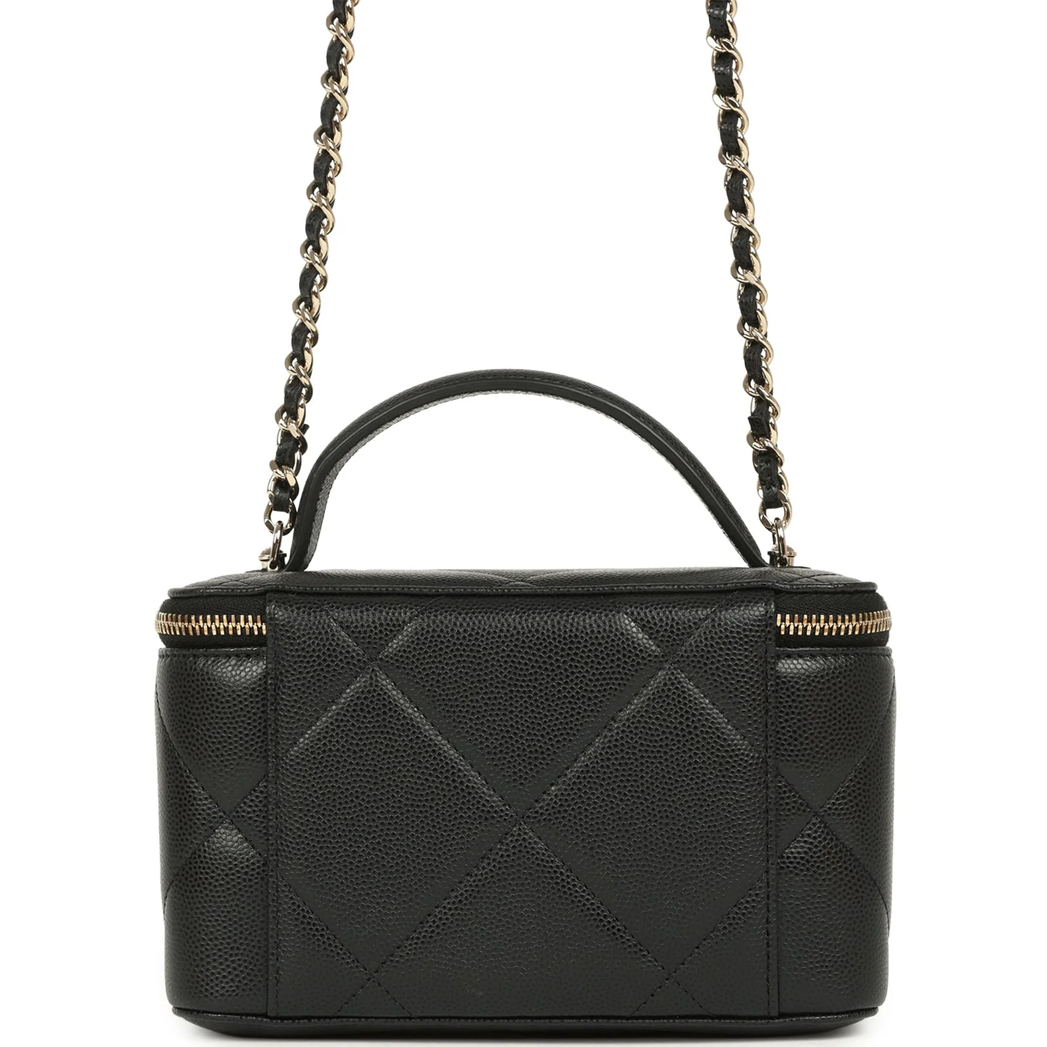 Chanel Small Top Handle Vanity Case Black Caviar Light Gold Hardware