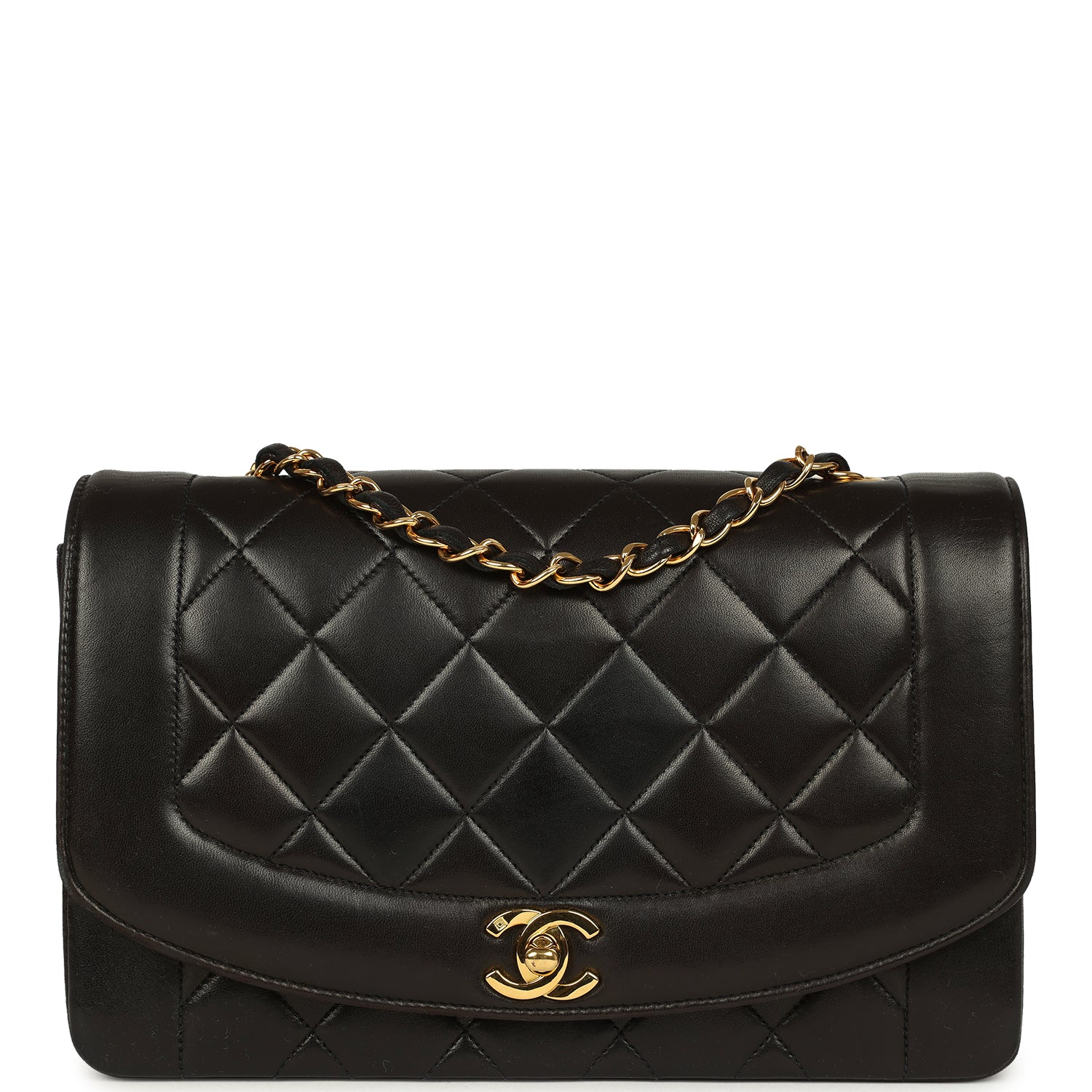 Vintage Chanel Medium Diana Flap Bag Black Lambskin Gold Hardware