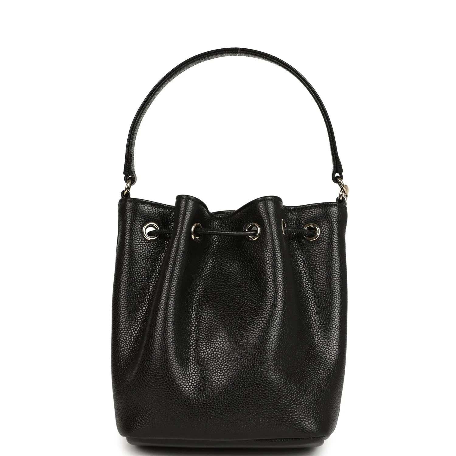 Chanel Mini Top Handle Bucket Bag with Chain Black Shiny Caviar Light Gold Hardware