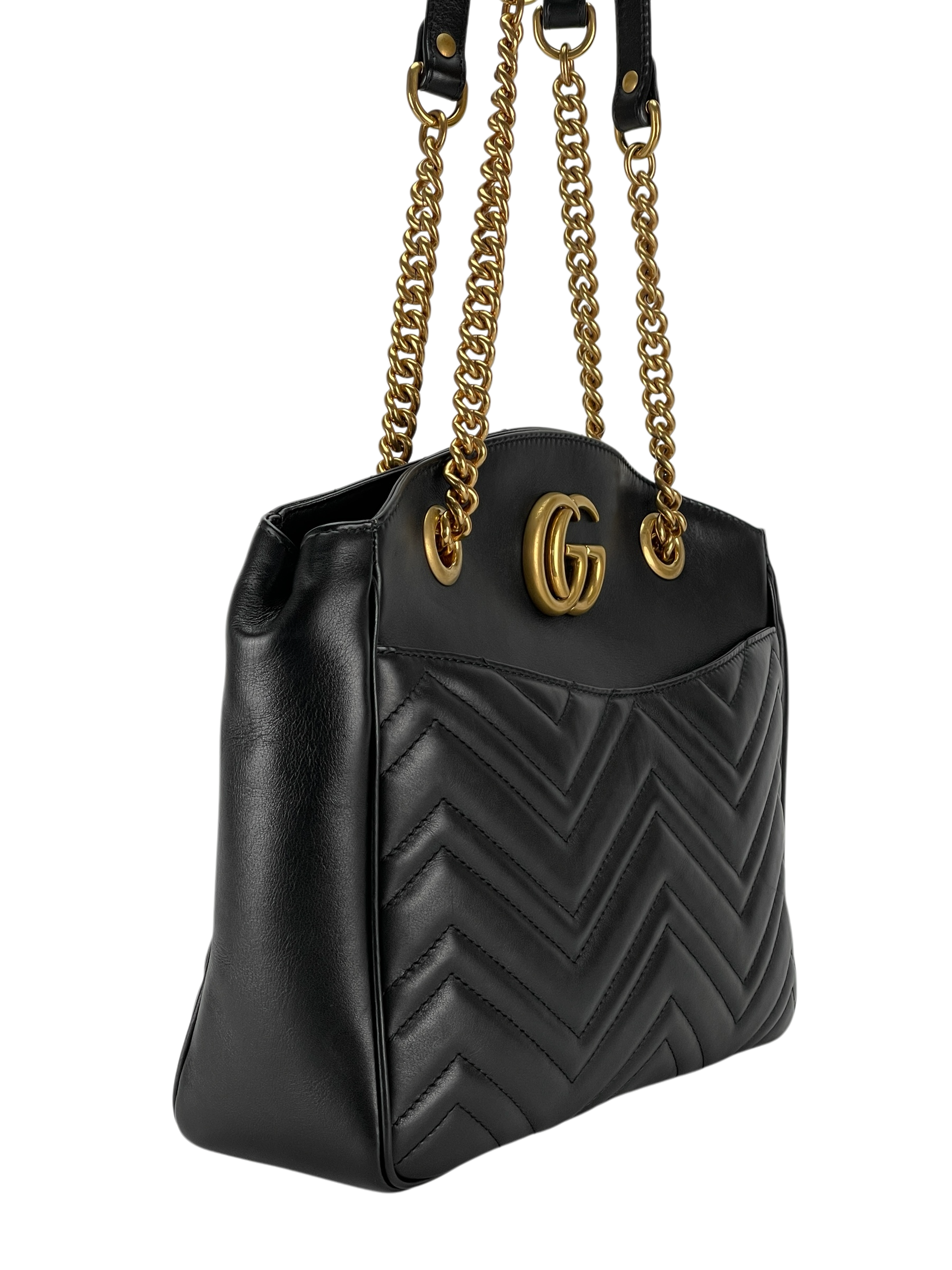 GUCCI - GG Marmont Open Top Shoulder Bag Black Matelassé