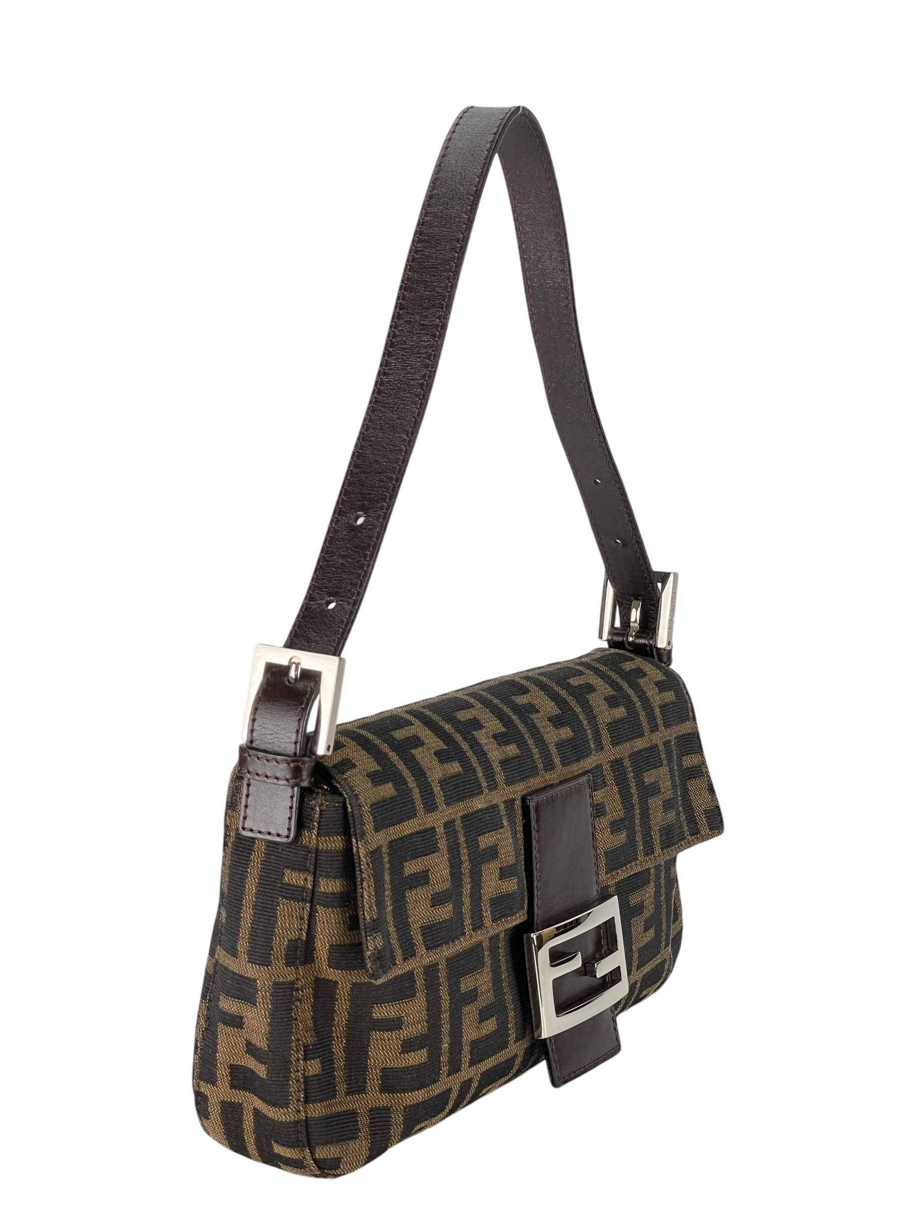 FENDI - Brown Zucca Baguette Handbag Silver Hardware