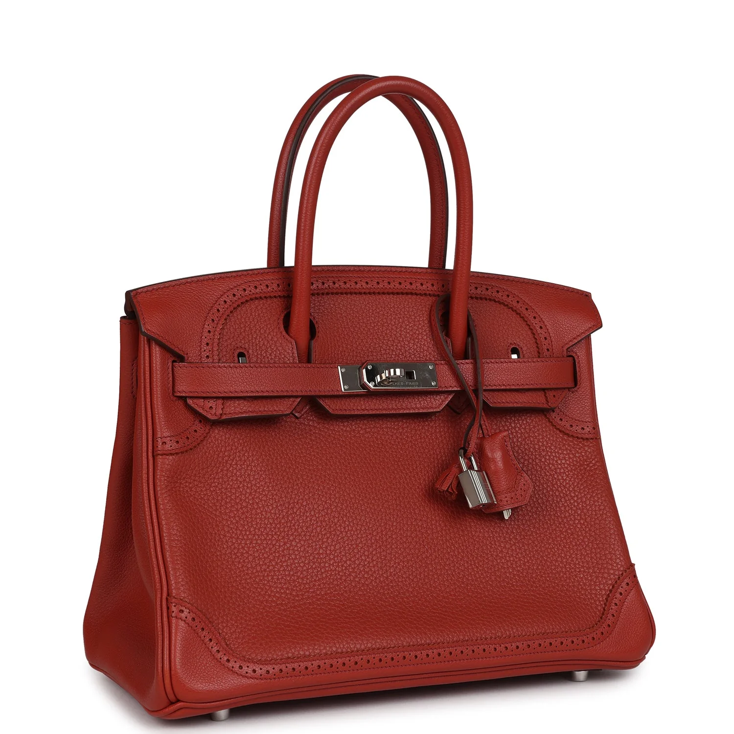Pre-owned Hermes Birkin 30 Ghillies Brique Clemence and Evercolor Palladium Hardware