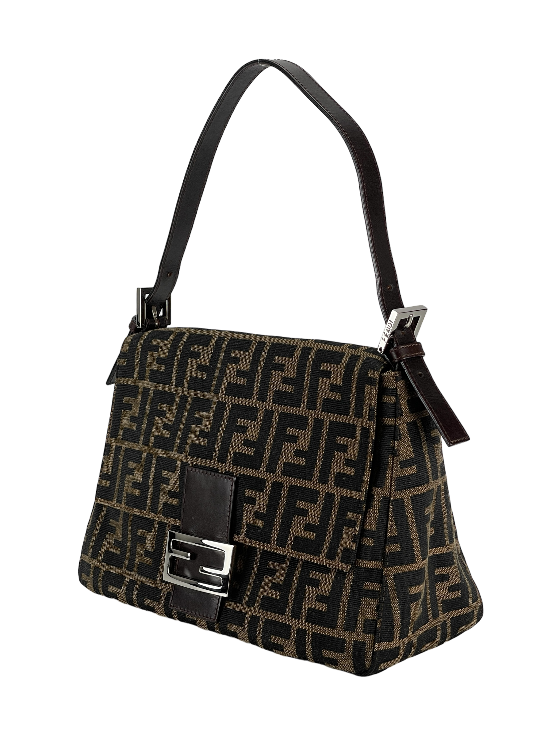 FENDI - Brown Zucca Mamma Baguette Handbag Silver Hardware