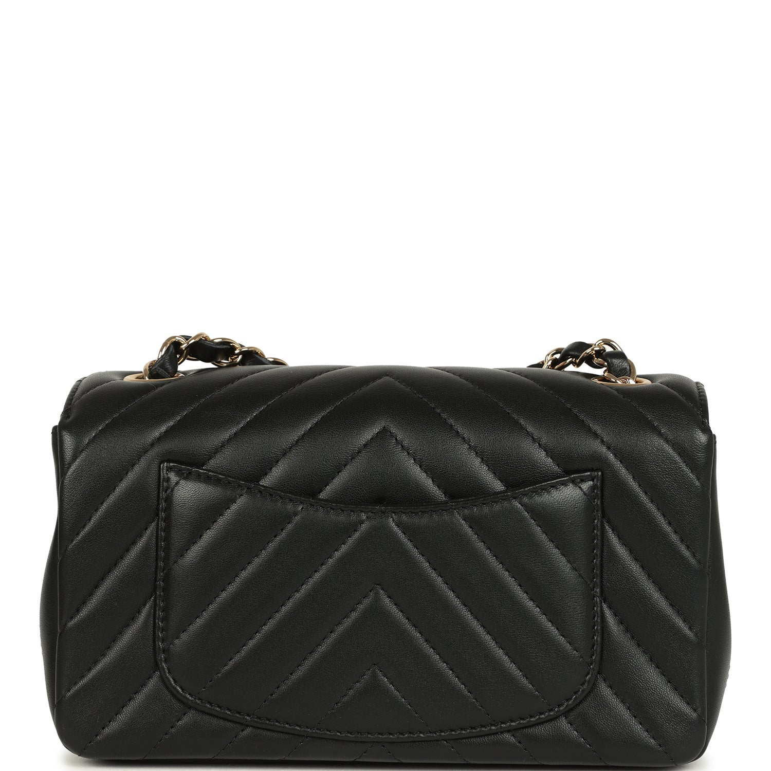 Chanel Mini Chevron Classic Rectangular Flap Bag Black Lambskin Light Gold Hardware